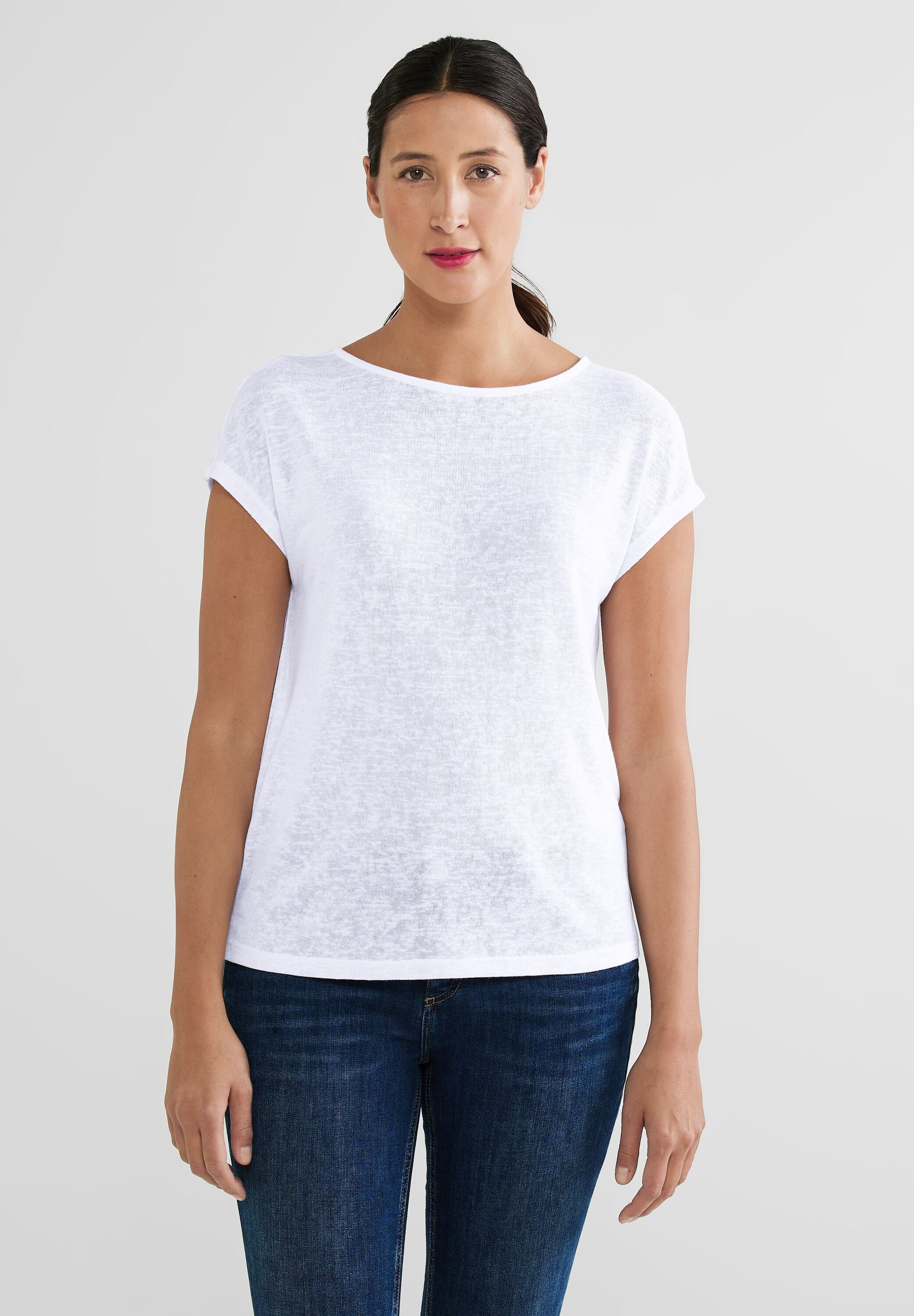 STREET ONE überschnittenen White Schultern T-Shirt mit