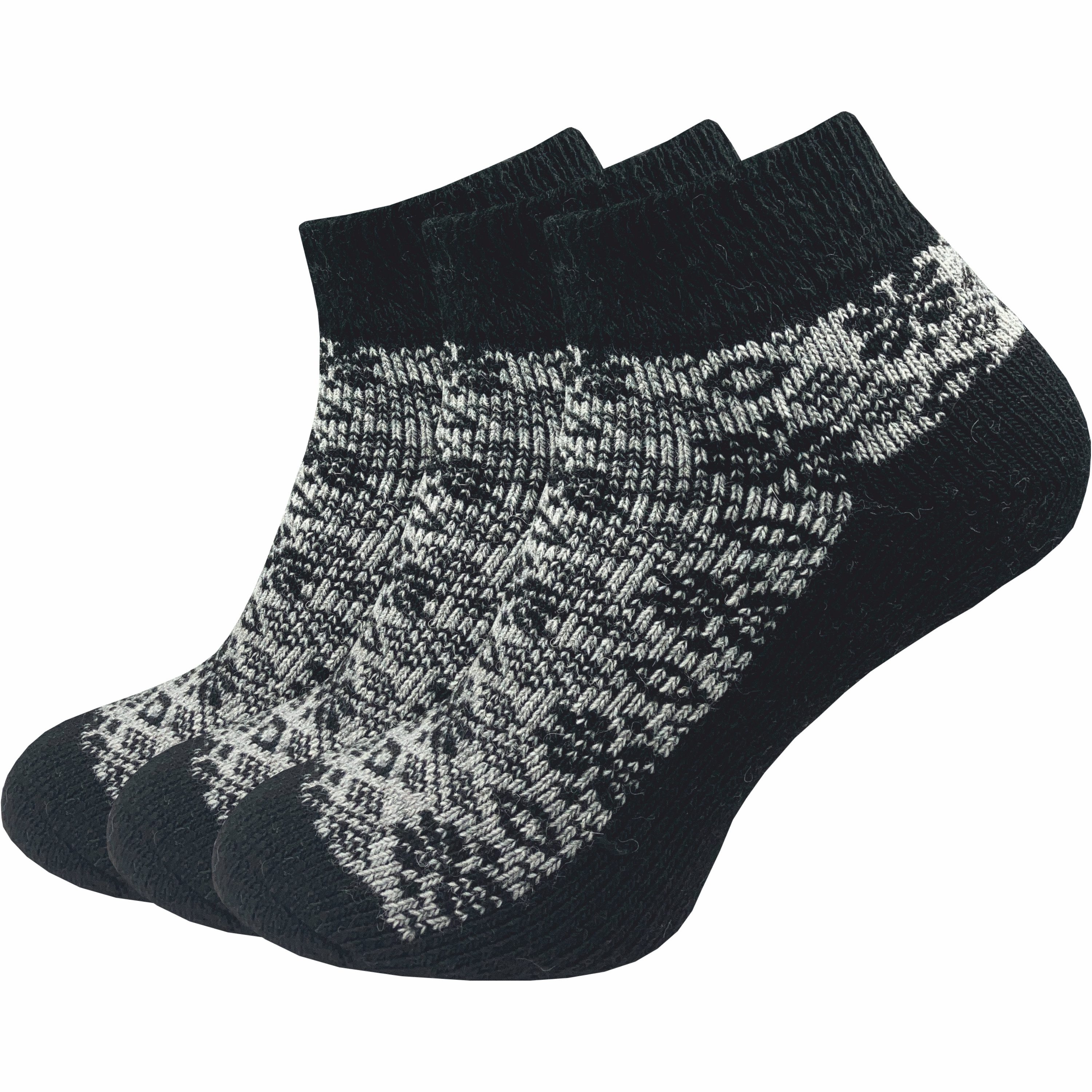GAWILO Sneakersocken für den Winter für Damen - dicke & warme Bettsocken (3 Paar) kurze Wollsocken im Norweger Look aus weichem Vollplüsch