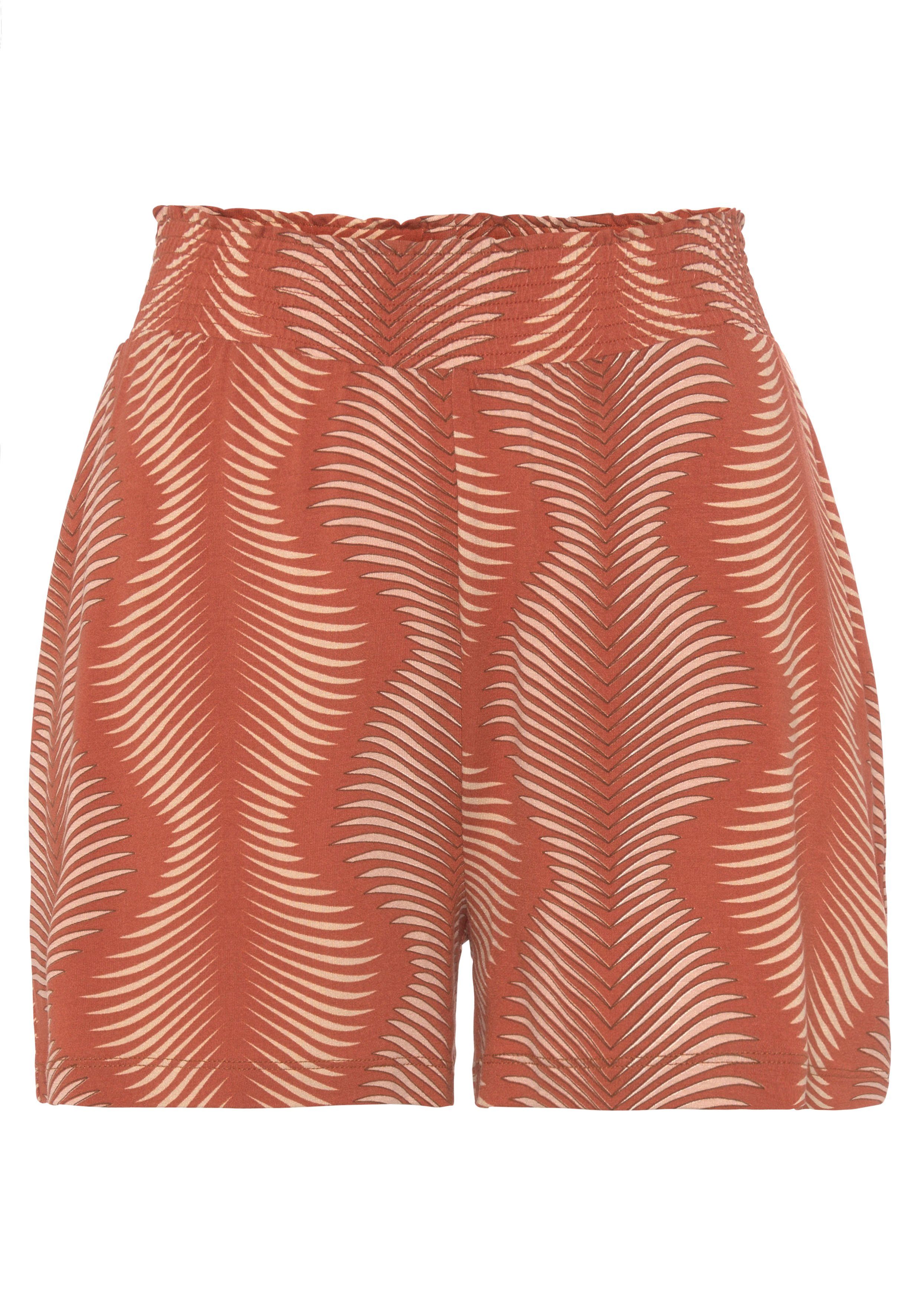 modisch hoher Pyjamashorts bedruckt Terracotta (1-tlg) LASCANA Taille mit