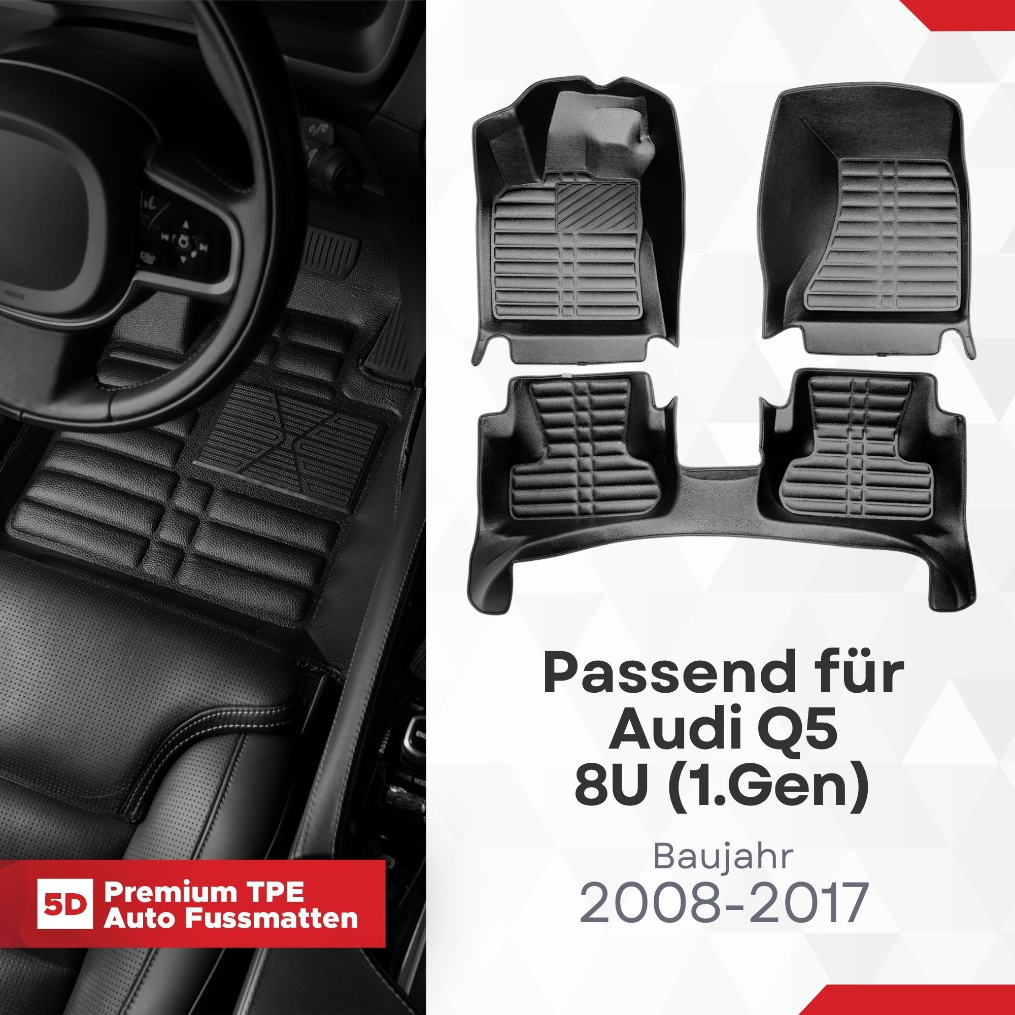 fussmattenprofi.com Auto-Fußmatte 5D Premium Auto Fussmatten für Audi Q5 (8R) 2008-2017 (1 St), für Audi Audi Q5