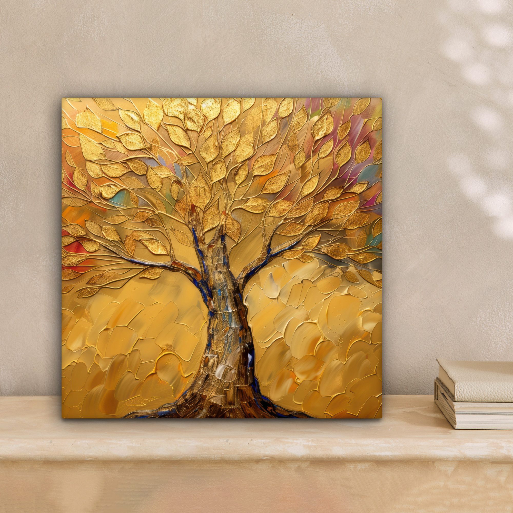 OneMillionCanvasses® Leinwandbild Gold - Baum - Abstrakt - Modern, Fotodruck (1 St), Wandbild, Deko Schlafzimmer Wohnzimmer Flur 20x20 cm