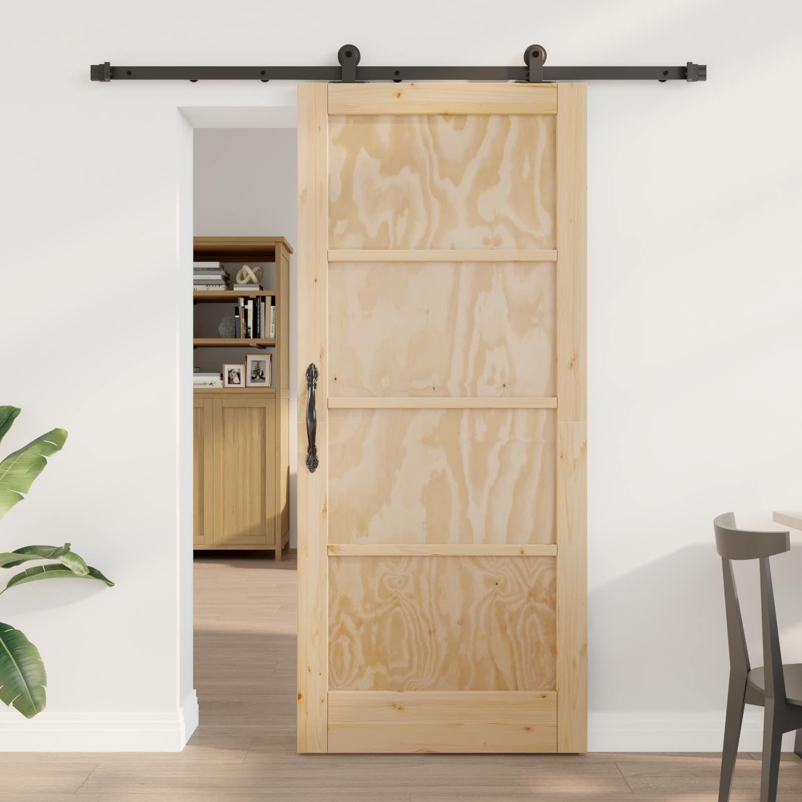 vidaXL Haustür Schiebetür Natürlich und Schwarz 86 x 198,5 cm (1-St)