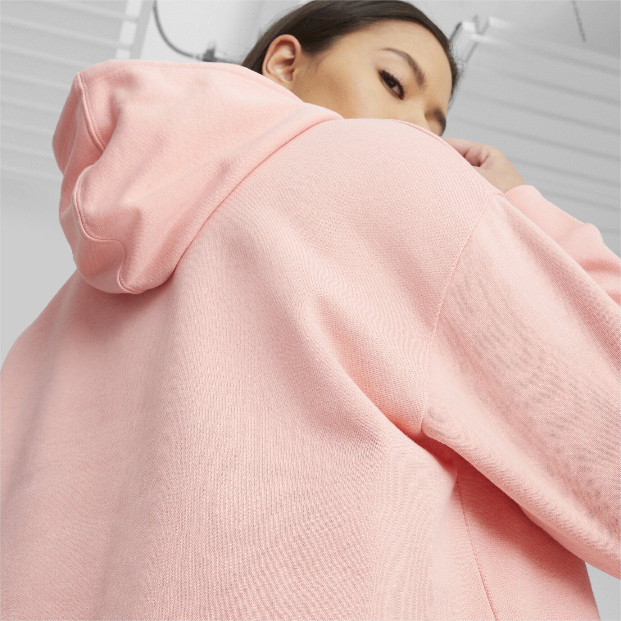 Sweatshirt Logo Peach Cropped Pink Essentials+ PUMA Damen Hoodie Smoothie