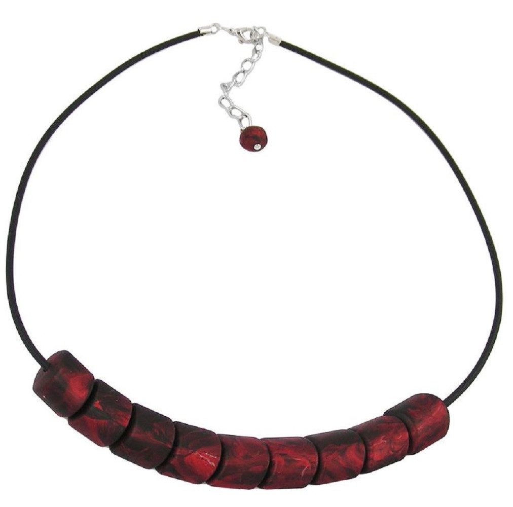 unbespielt Collier Kette Kunststoff-Schrägperle rot-metallic-marmoriert Vollgummi 45 cm, Modeschmuck für Damen