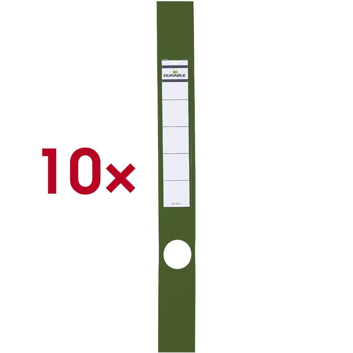 DURABLE Etiketten Ordofix, 10 Stück, schmal (40x390 mm), selbstklebend, mit transparenter Tasche