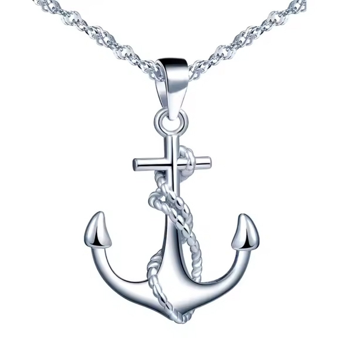 ELLAWIL Silberkette Anker mit Seemannstau Maritimer Kettenanhänger Seemannsanker Matrose (GESCHENKIDEE, Kettenlänge 45 cm, Sterling Silber 925), inklusive Geschenkschachtel