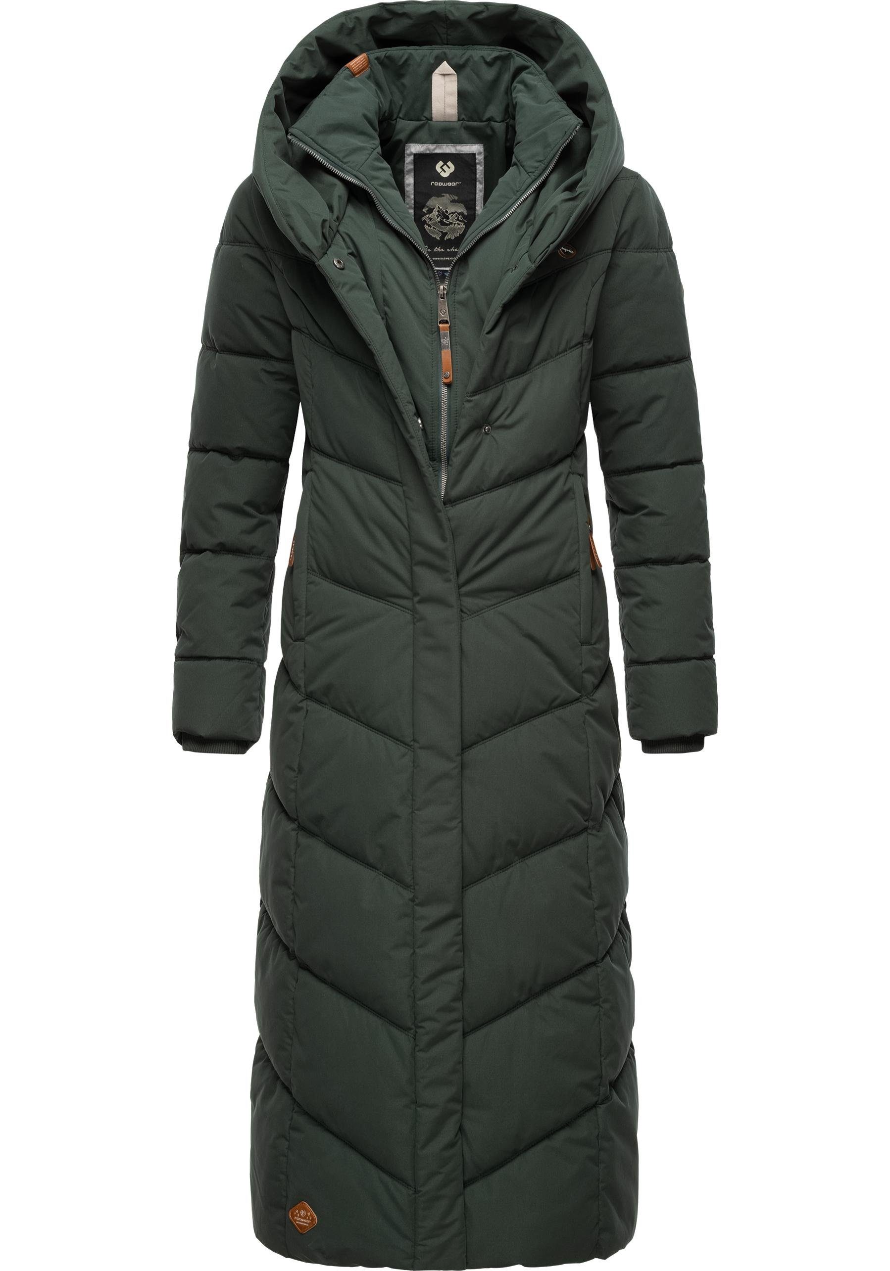 Ragwear Steppmantel Natalka Extralong Gesteppter Damen Mantel mit Kapuze