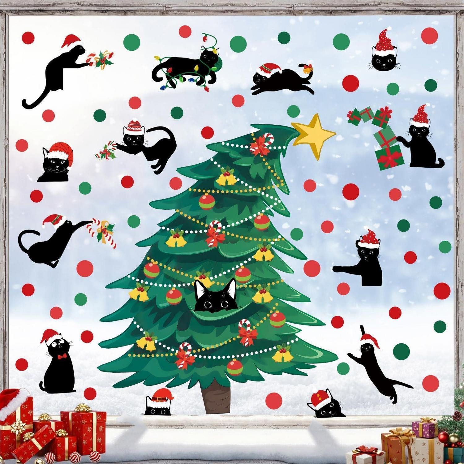 LuxusKollektion Fensterbild Fenstersticker Weihnachten Katze doppelseitig 60x90cm