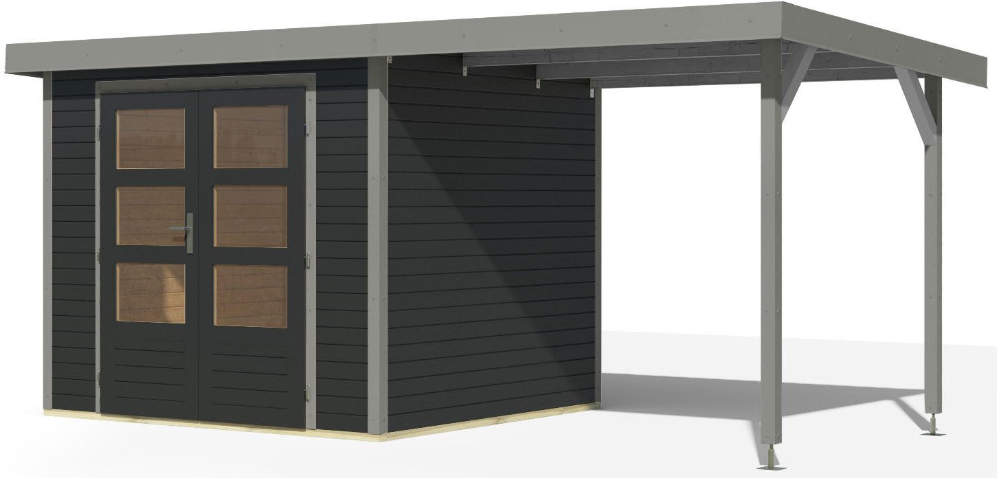 Karibu Gartenhaus Jupiterino 3 SET, in verschiedenen Farben, BxT: 486,5x236,5 cm, (Set), inkl. Anbaudach