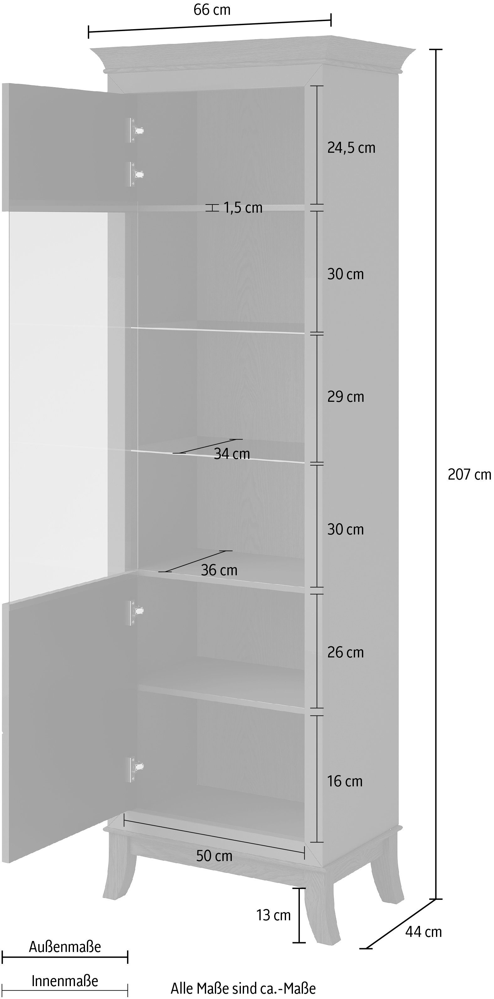 schokolade 66 Leonique Breite hgl cm | Vitrine weiss-eiche Tisaro schokolade/weiss weiss-eiche