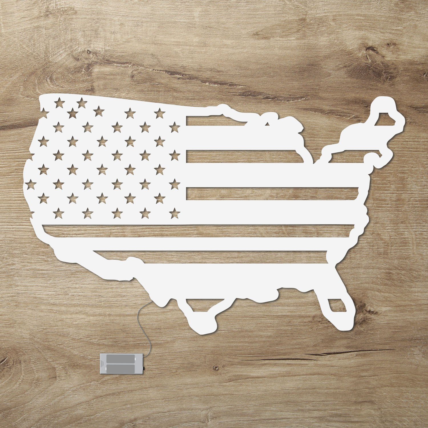 Namofactur LED Dekolicht USA Flagge Wanddeko aus Holz, Wandlampe für USA Fans, Ohne Zugschalter, LED fest integriert, Warmweiß | Leuchtfiguren