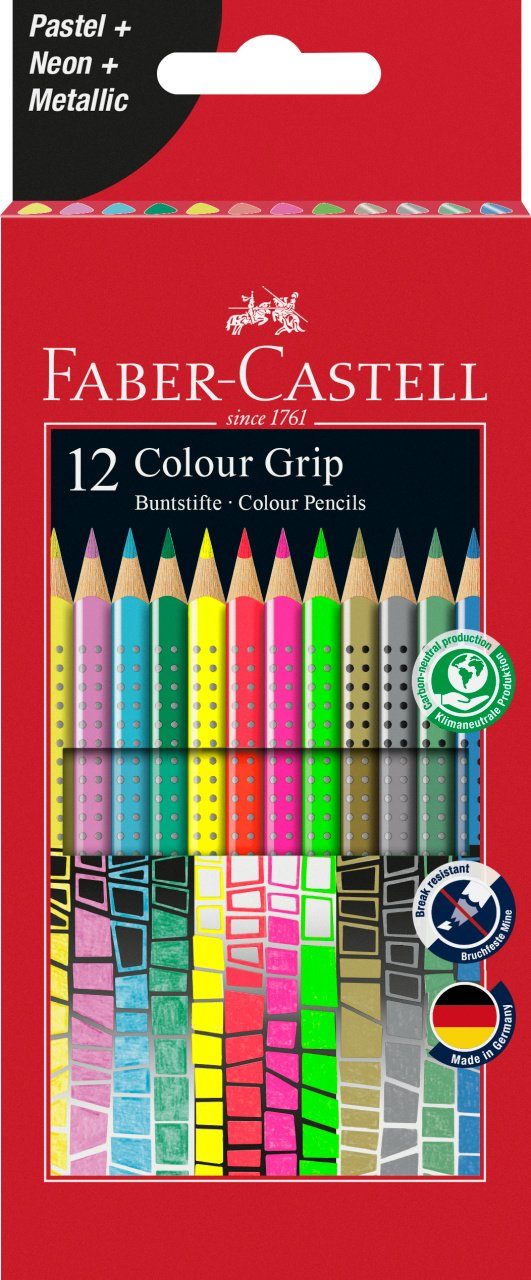 Buntstift mit CLASSIC farbsortiert Faber-Castell 12 Buntstifte GRIP Sonderfarben