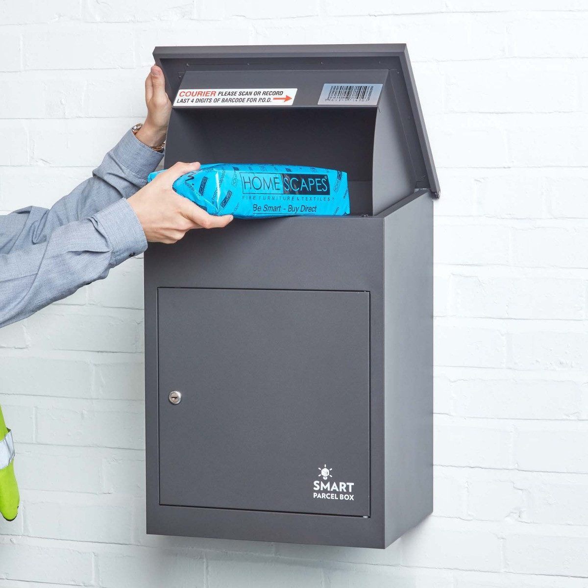 Smart Parcel Box Paketbriefkasten Mittelgroßer Paketbriefkasten, Entnahme vorne, grau