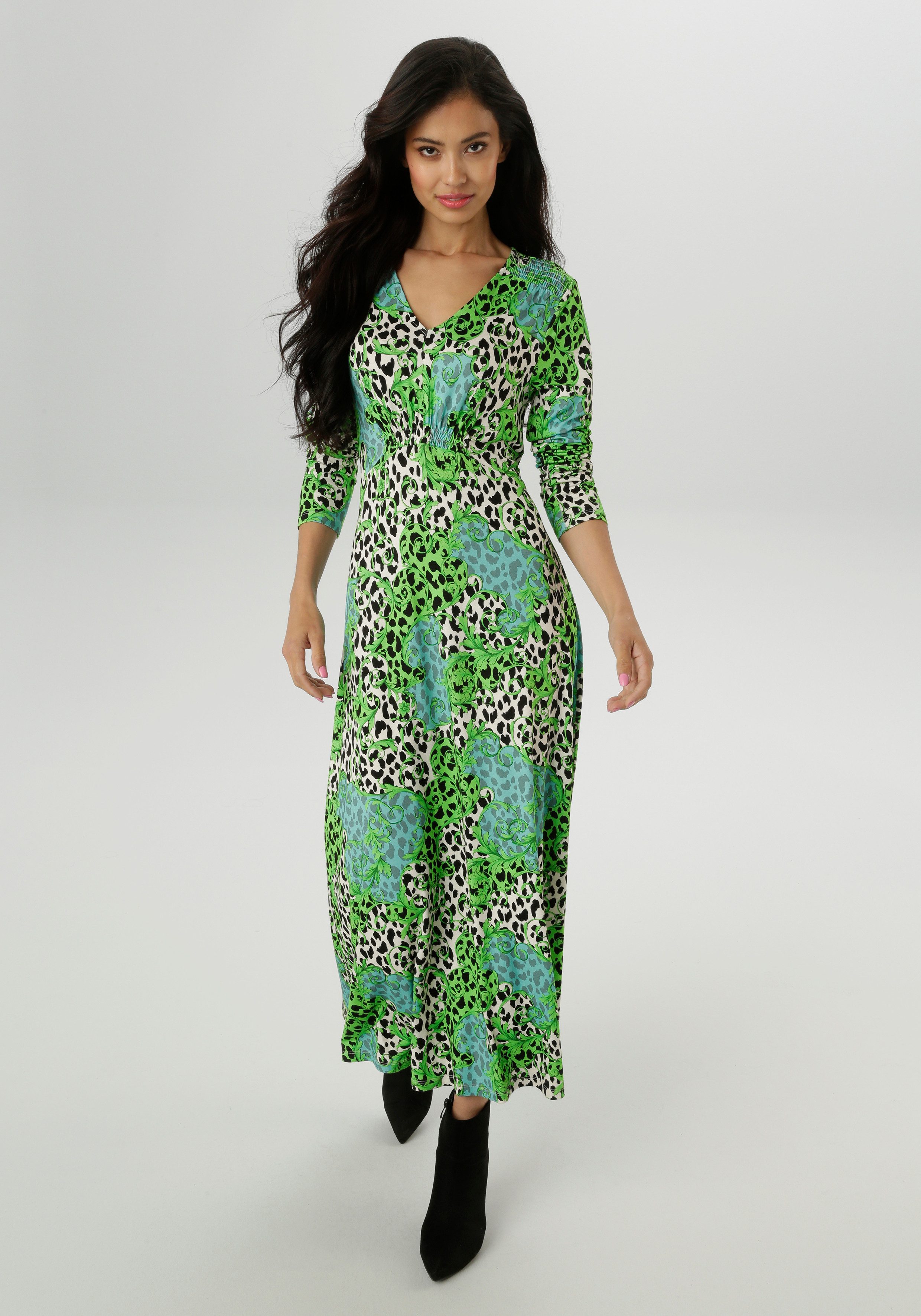 Aniston SELECTED Midikleid mit Smok-Details und fantasievollem Leo-Print - günstig online kaufen