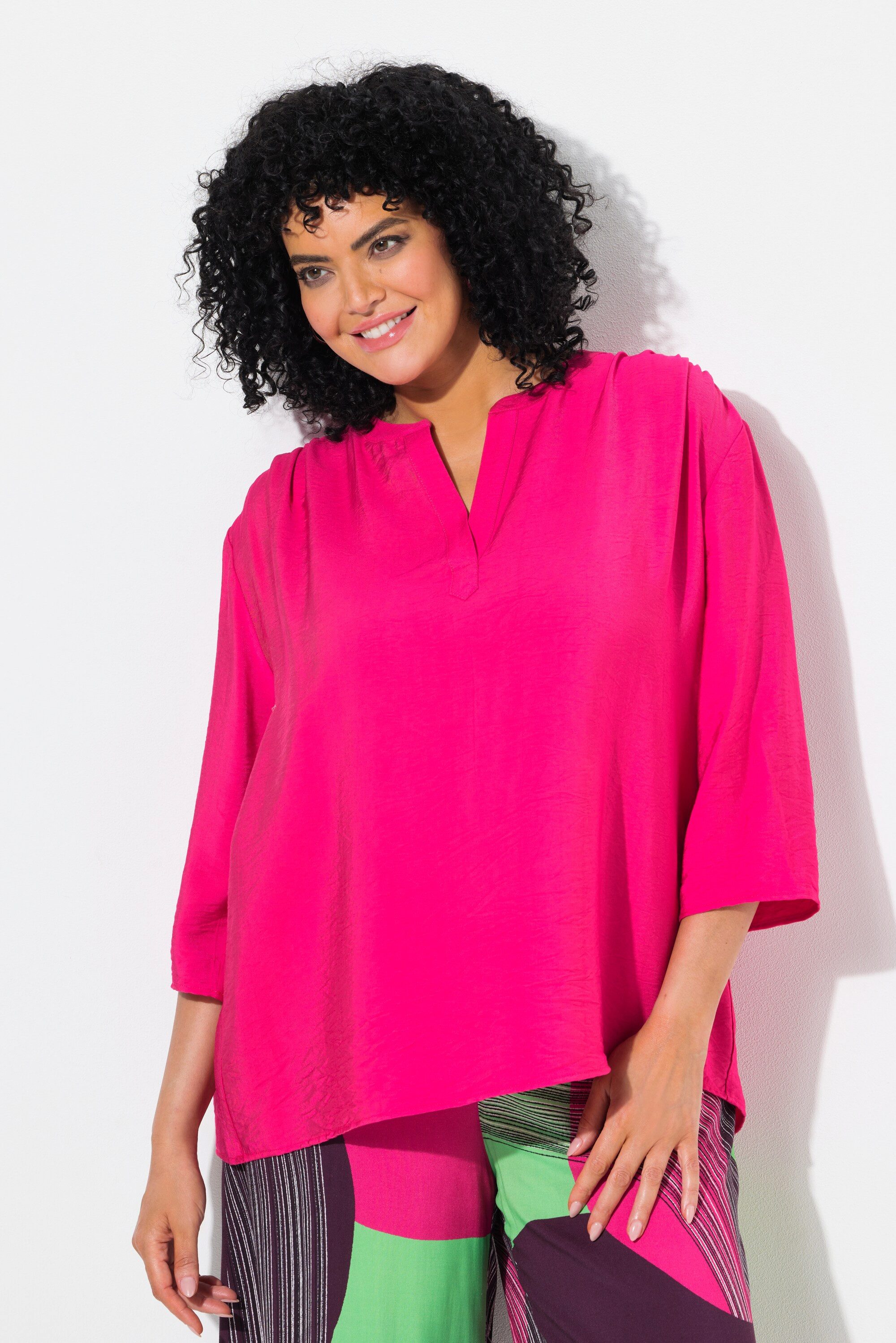 Ulla Popken Druckbluse Bluse Oversized Tunika-Ausschnitt 3/4-Arm