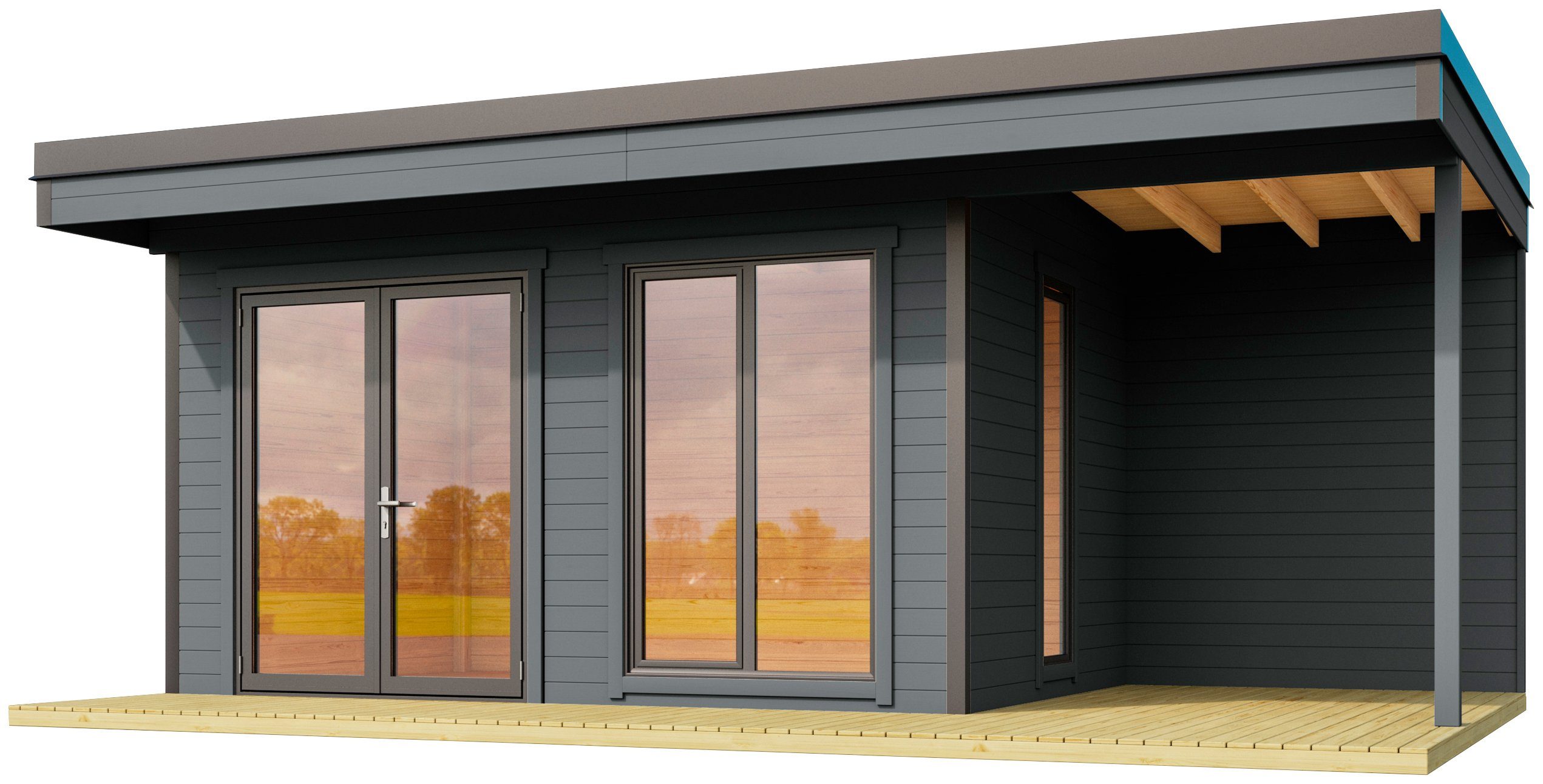 LASITA MAJA Gartenhaus DOMEO 7 CARBONGRAU/ANTHRAZIT, BxT: 605x390 cm, (Set), mit Anbau, Fundamentmass 4000+1950 x 3000, Carbongrau