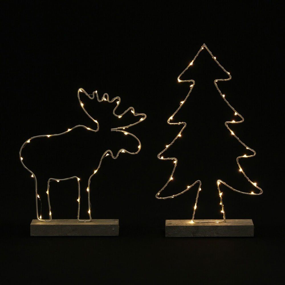 LED fest LED 2er Elch Home-trends24.de Fensterdeko Set, Dekolicht Tanne Deko integriert Weihnachten