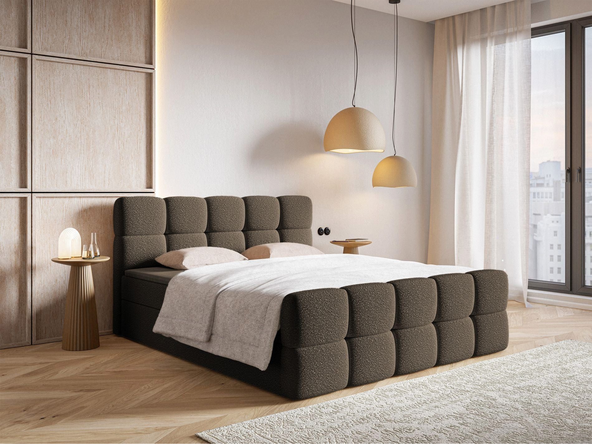 Selsey Boxbett CLOUDY, mit Matratze, Topper, Bettkasten und Bouclé-Bezug