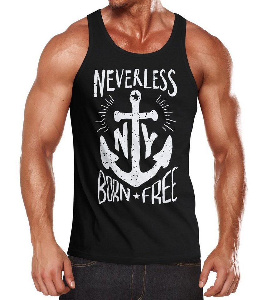 Neverless Tanktop Herren Tank Top Anker Born Free Anchor Sailing Muskelshirt Slim Fit mit Print