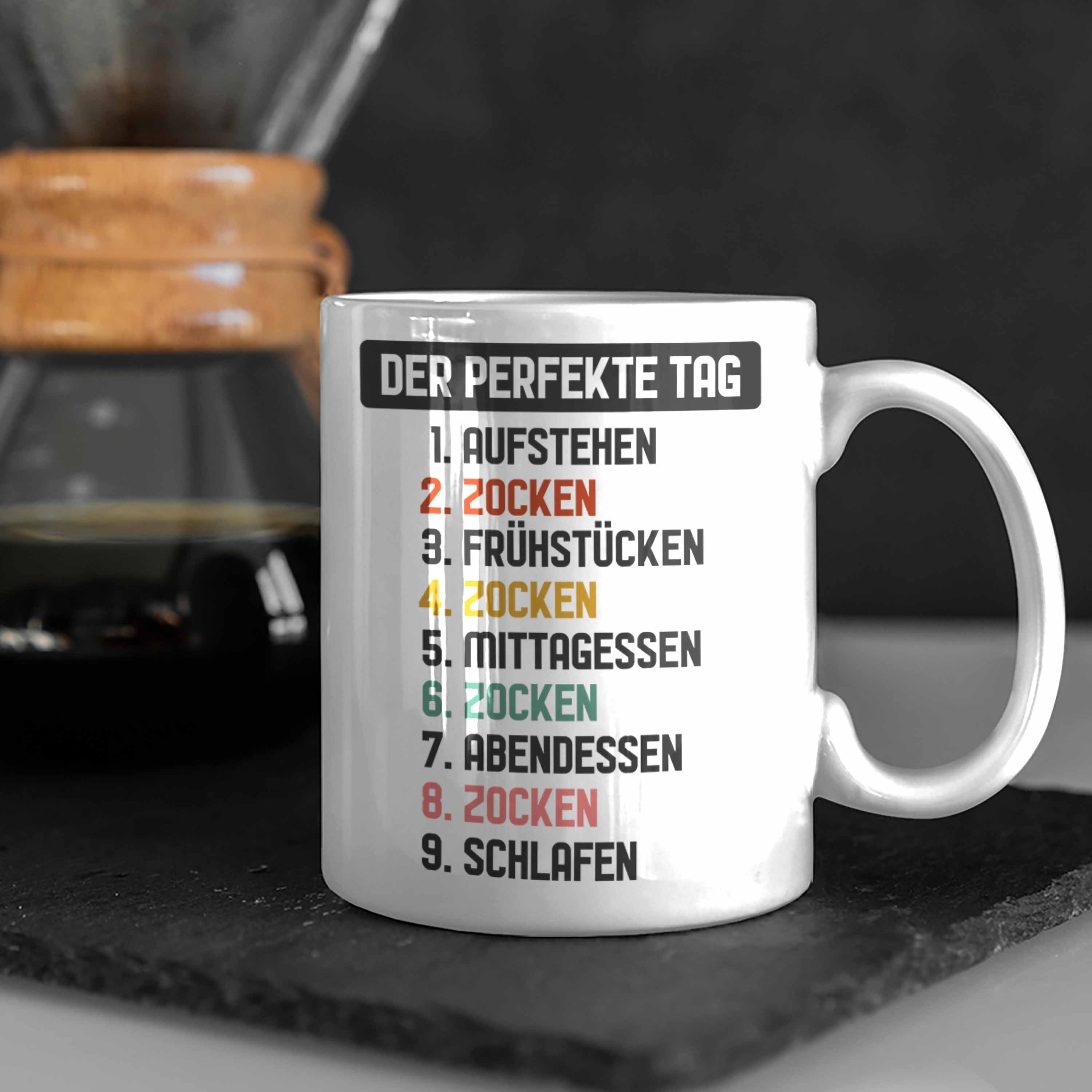 Trendation Tasse - Kaffeetasse Zocker Der Junge Trendation Perfekte Jungs Weiss Spruch Gamer Gaming Geschenk mit Tag Tasse