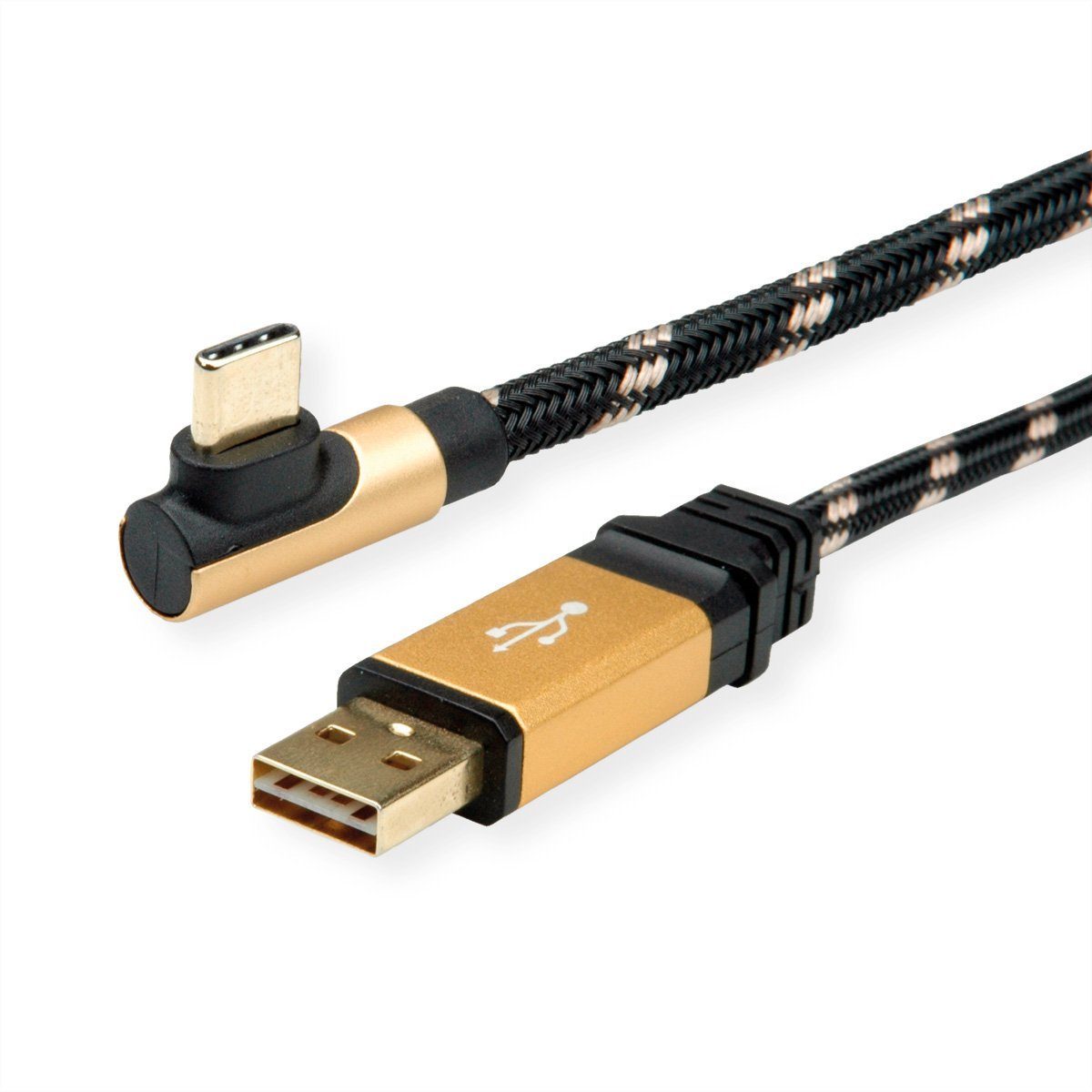 ROLINE GOLD USB 2.0 Kabel USB-Kabel, USB 2.0 Typ A Männlich (Stecker), USB Typ C (USB-C) Männlich (Stecker) (180.0 cm), USB-A ST reversibel - USB-C ST gewinkelt