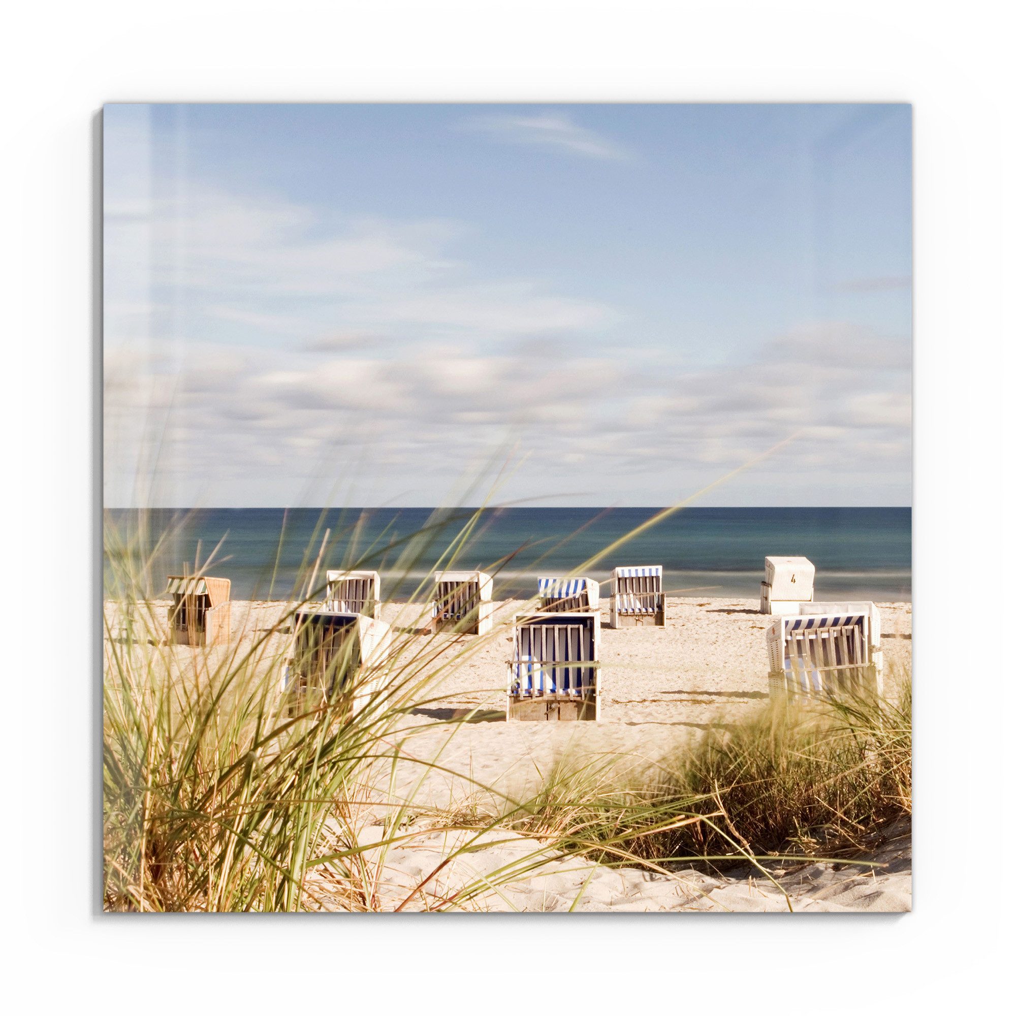 DEQORI Glasbild 'Strandkorbidylle', 'Strandkorbidylle', Glas Wandbild Bild schwebend modern