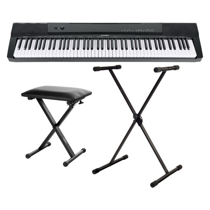 McGrey Home Keyboard BS-88 Keyboard Set in Stagepiano-Optik mit 88 Tasten (146 Klänge - integrierter MP3-Player 3 tlg. Inkl. Ständer Keyboardbank und Pedal) mit USB Split- Dual- und Twinova-Funktion