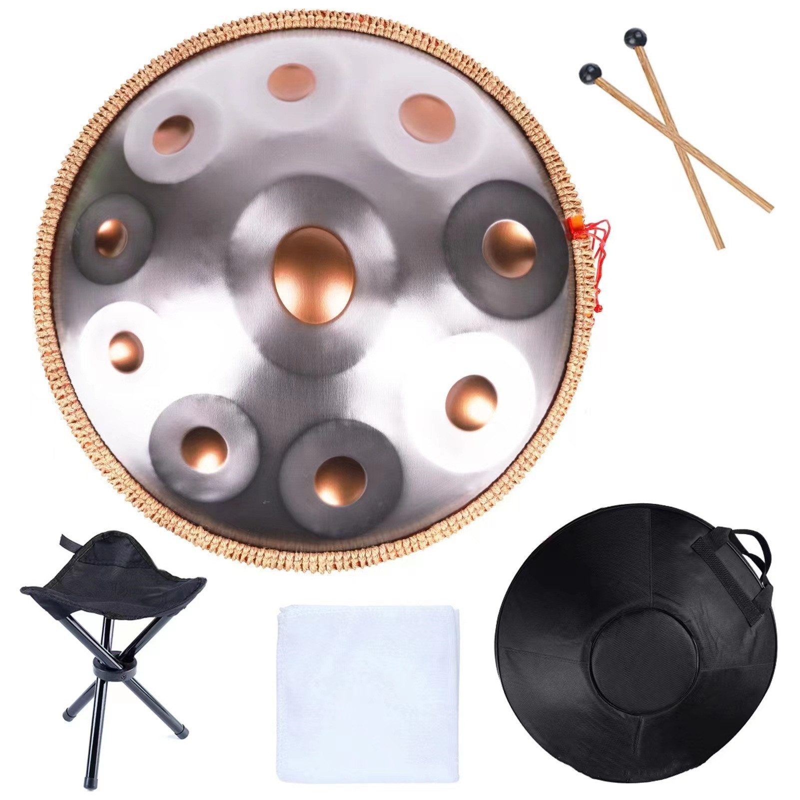 FANNOU Handpan Handpan Anfänger, Stahltrommel 10 Töne 22 Zoll, Hand Drum mit Handpan-Halter, Steel Drum für Sound Healing, Meditation