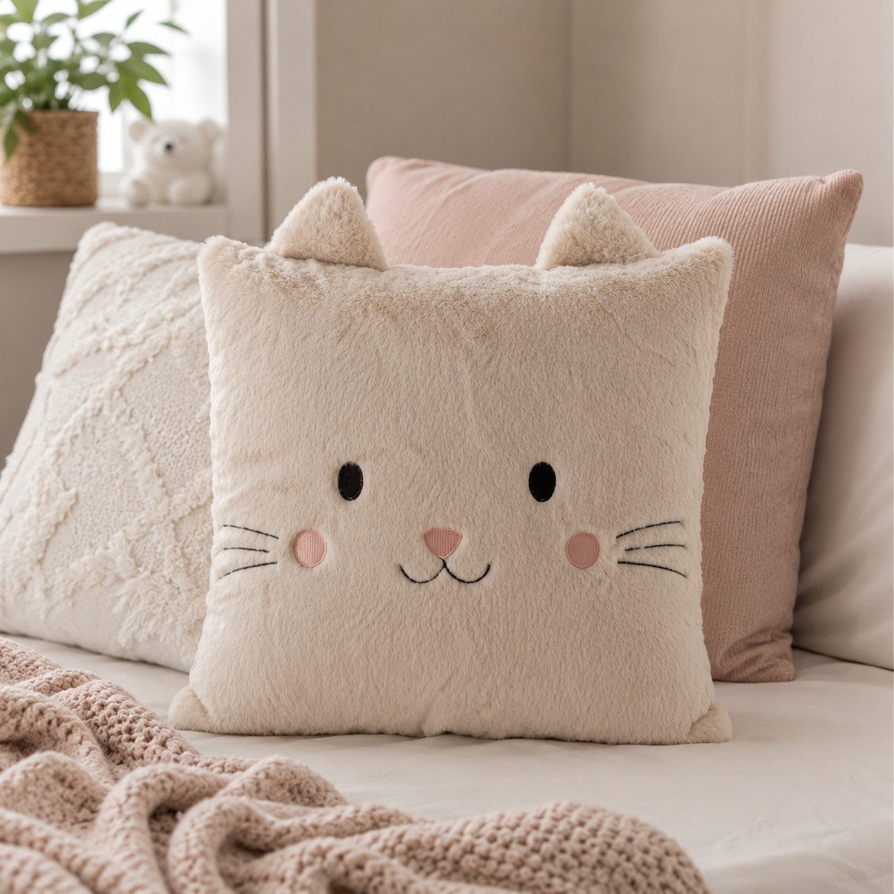 BOLTZE Dekokissen Dekokissen Mizi mit Katzenmotiv beige aus Polyester 40 cm