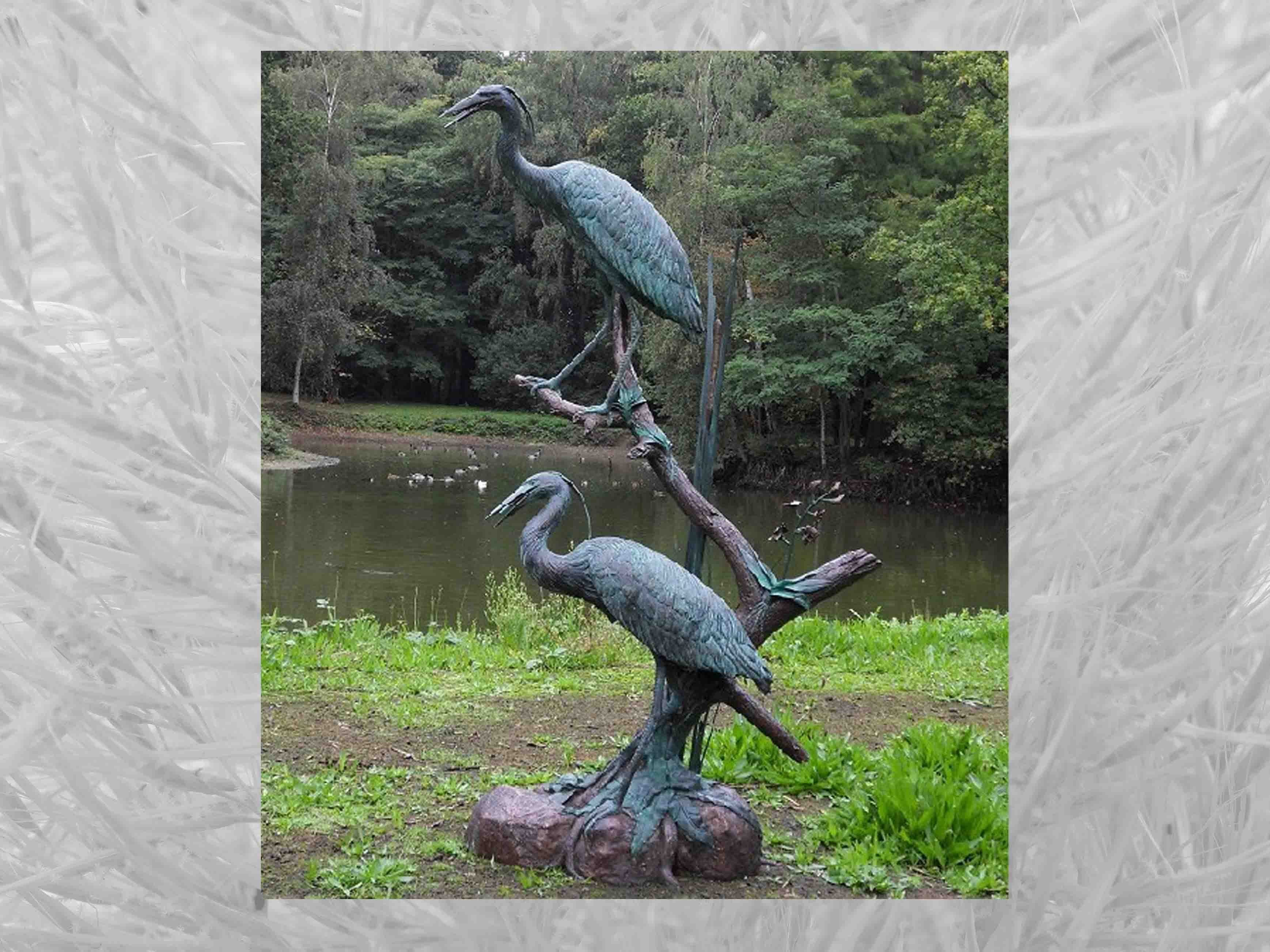 Bronze Bronze-Skulptur IDYL Reiher, IDYL Zwei Gartenfigur