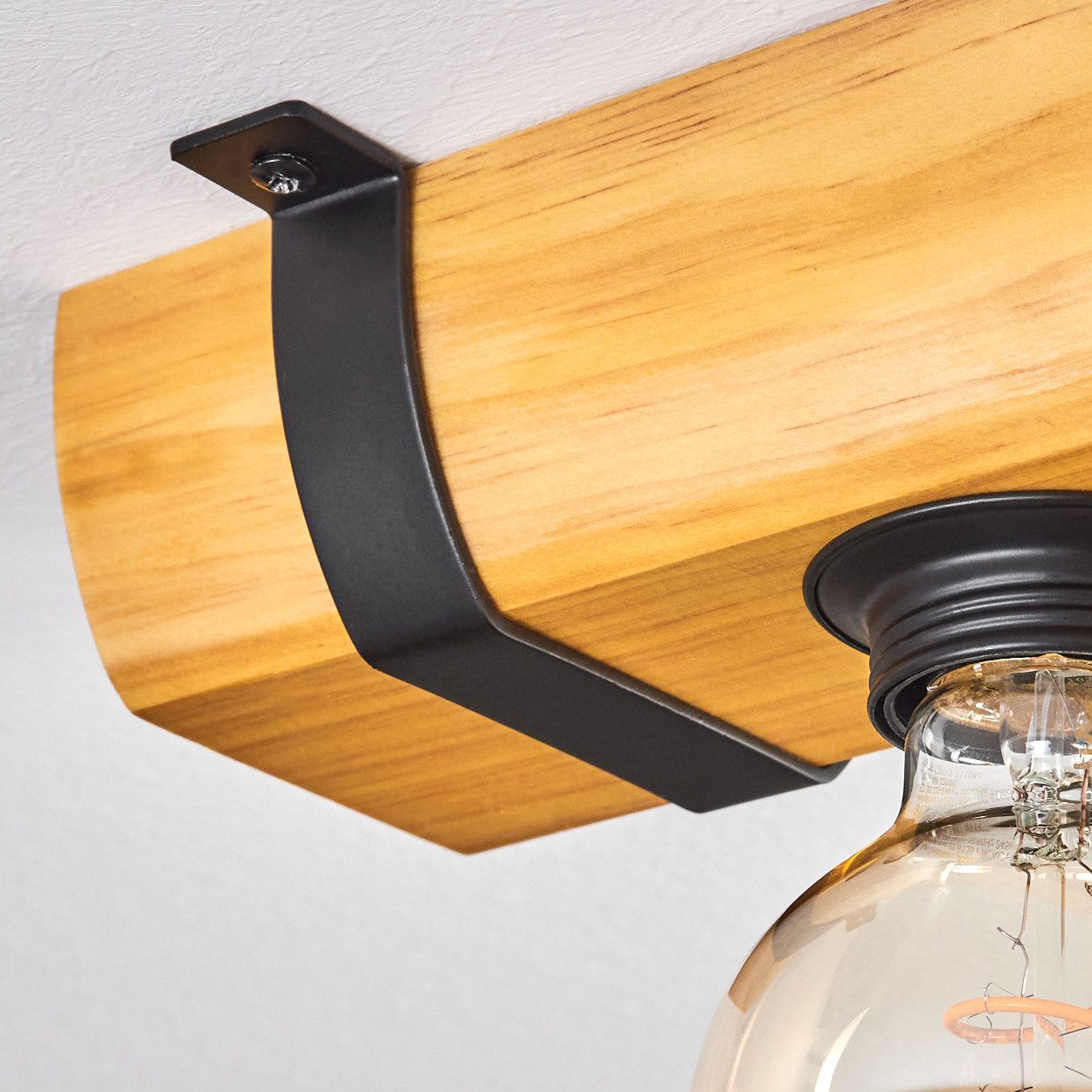 hofstein Deckenleuchte Deckenlampe aus Holz/Metall in Naturfarben/Schwarz, ohne Leuchtmittel, moderne Retro/Vintage/Industrial-Design Leuchte mit Holzbalken, 3xE27