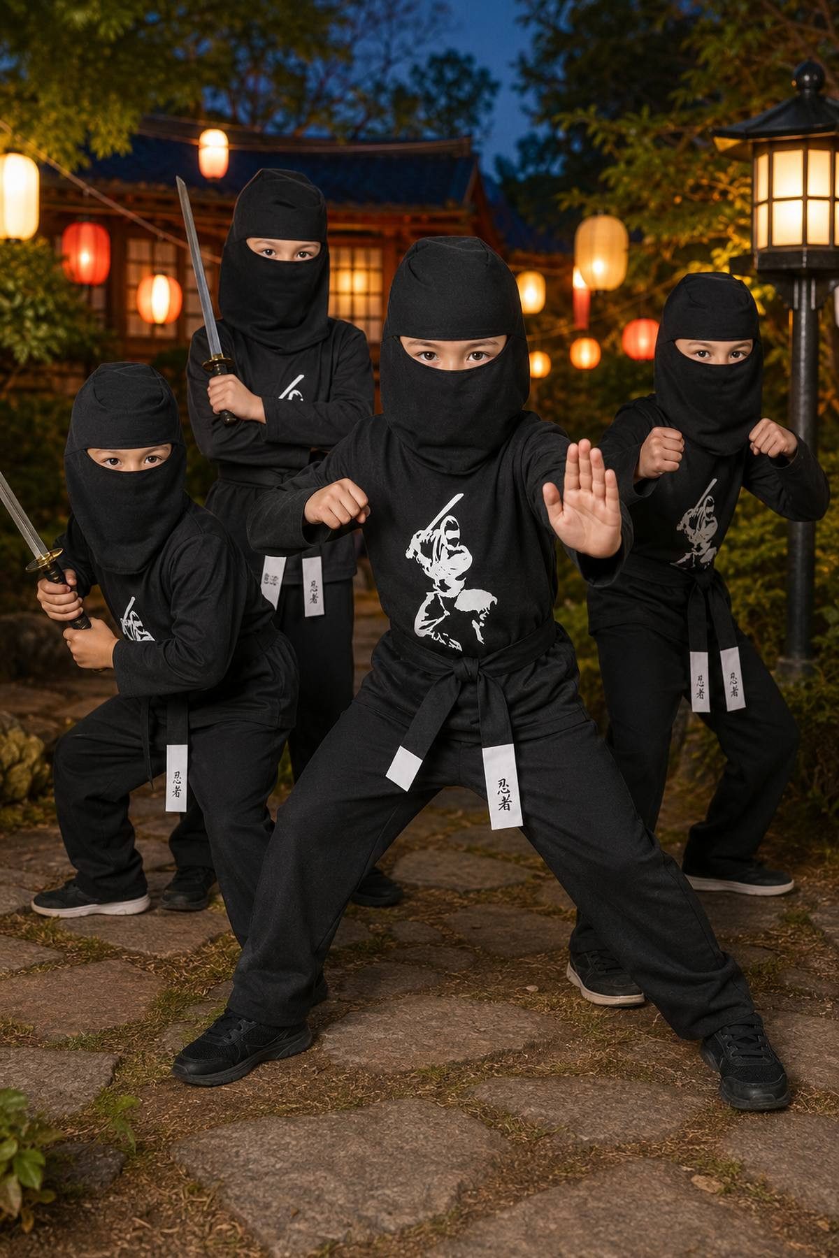 Das Kostümland Kostüm Ninja Kostüm Kinder 4-tlg.  Samurai Verkleidung S
