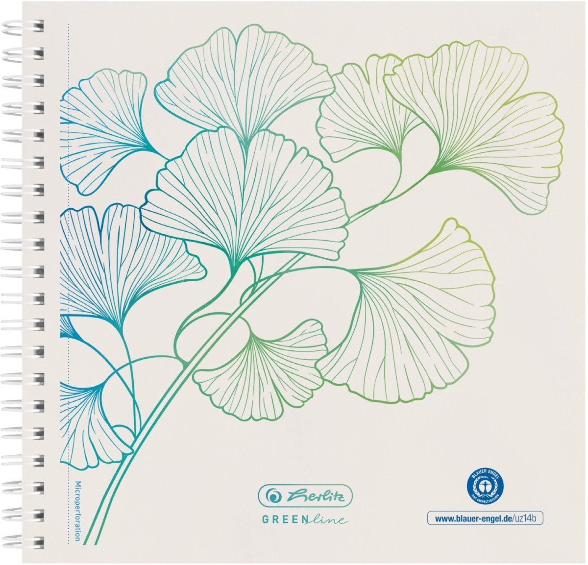 Notizblock Spiralblock 14,8x14,8cm Greenline 100 Blatt punktiert Ginkgo