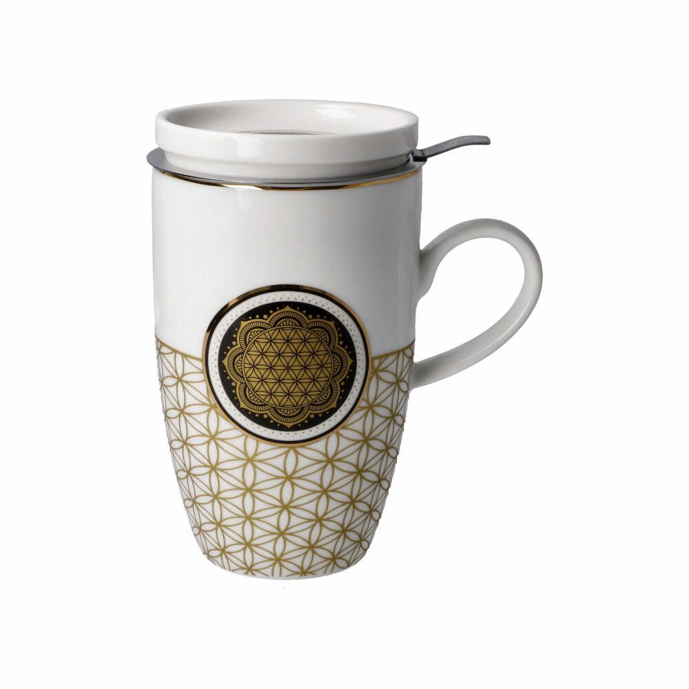 Goebel Becher Teetasse Blume des Lebens, Fine Bone China, Metall