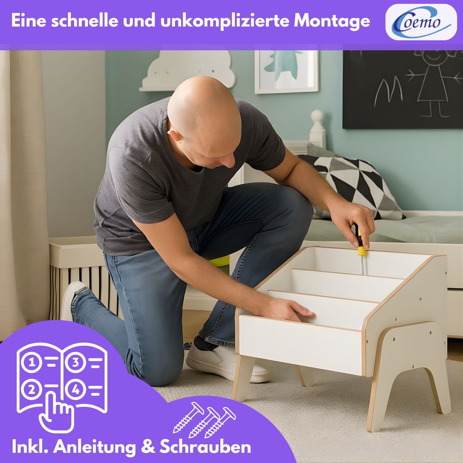 Mein-Regal Standregal MILL, Weiß Bücherbox Bücherregal, 3 Fächer, Aufbewahrungsbox