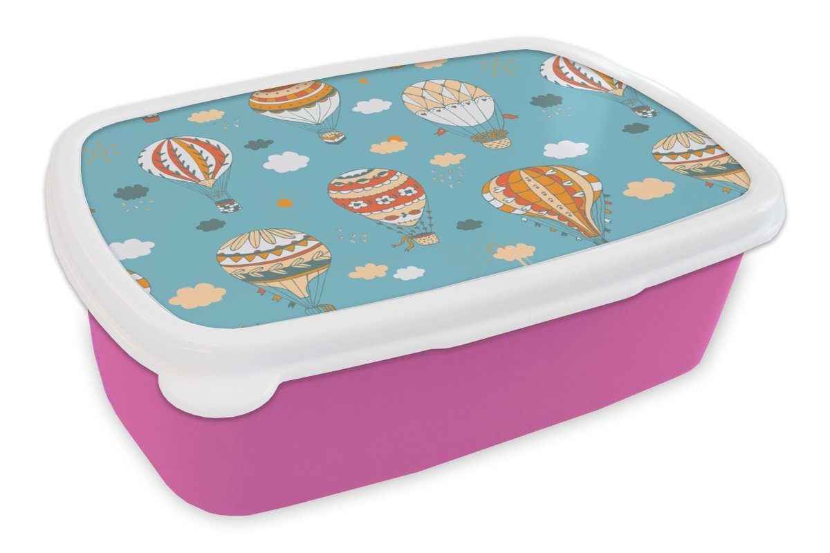 MuchoWow Lunchbox Retro - Luftballon - Pastell - Kinder - Design, Kunststoff, (2-tlg), Brotbox für Erwachsene, Brotdose Kinder, Snackbox, Mädchen, Kunststoff rosa