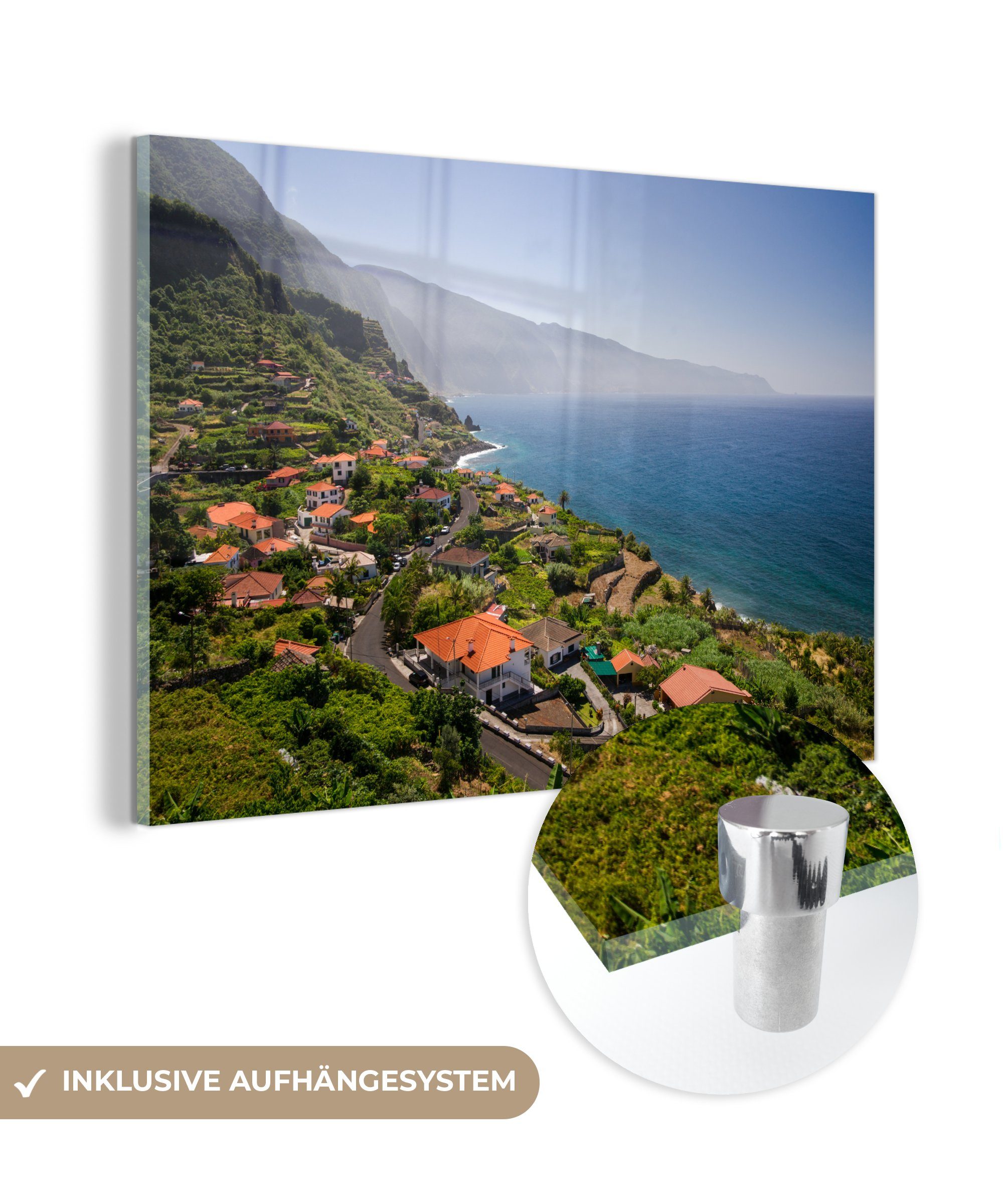 MuchoWow Acrylglasbild Die Stadt Ponta Delgada auf Madeira, (1 St), Acrylglasbilder Wohnzimmer & Schlafzimmer