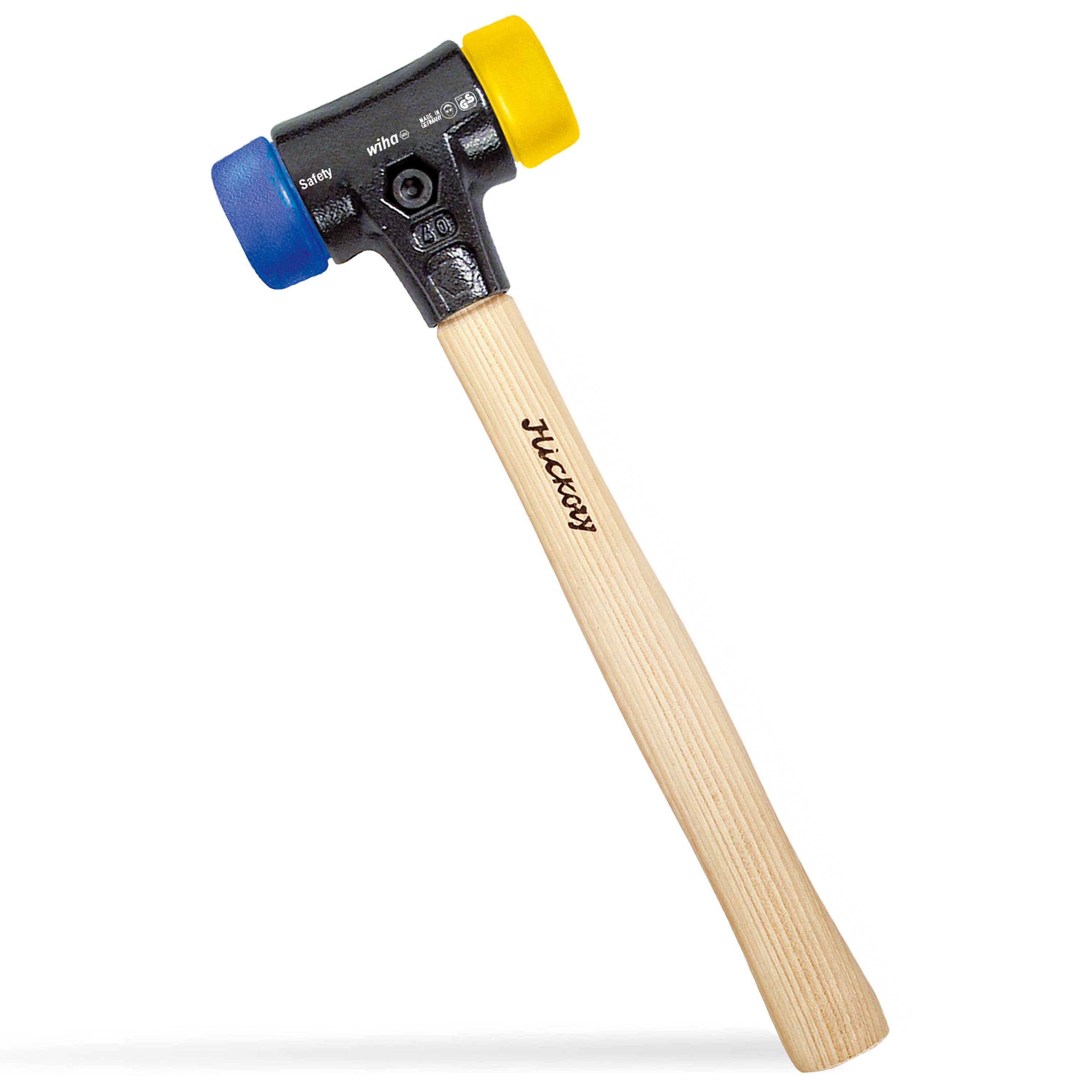 Wiha Gummihammer Schonhammer Safety (26653), Hickory-Holzstiel, Rund-Schlagkopf Ø 30 mm, weich/mittelhart