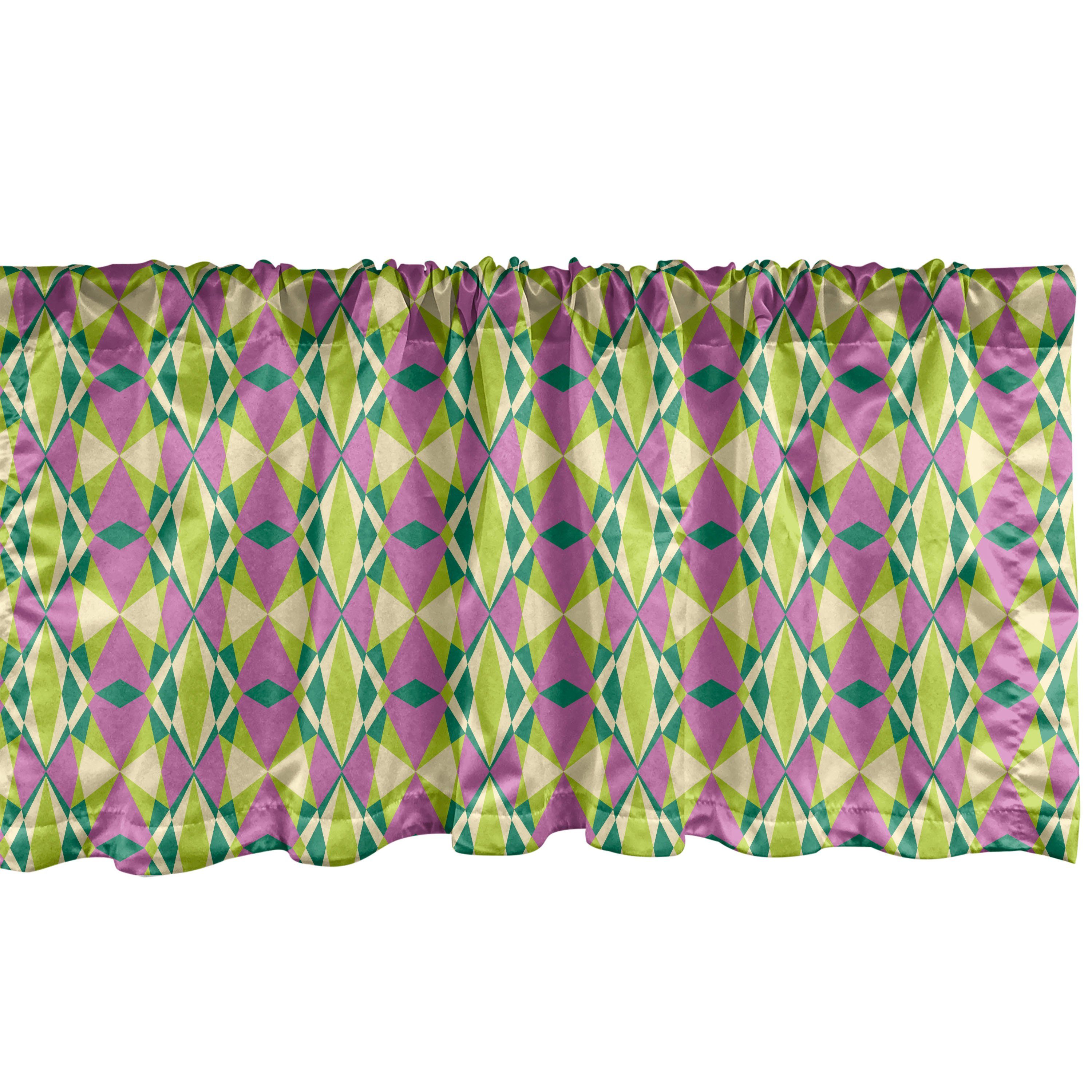 Scheibengardine Vorhang Volant für Küche Schlafzimmer Dekor mit Stangentasche, Abakuhaus, Microfaser, Geometrisch Mosaik Polygonal Motive