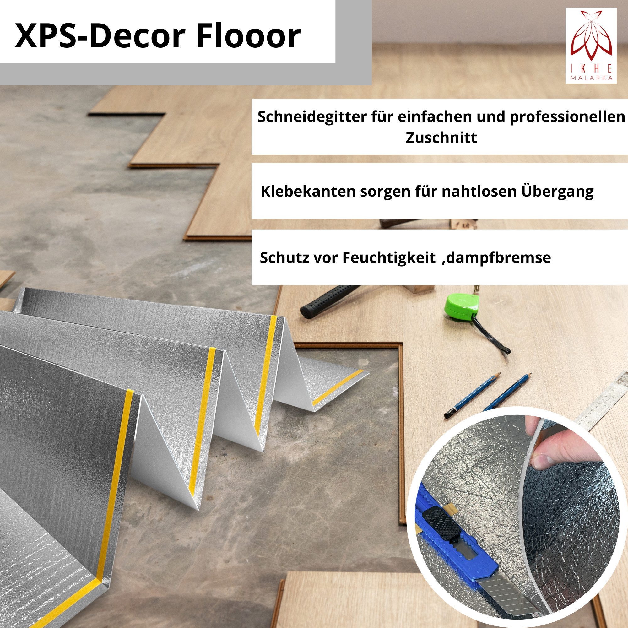 IKHEMalarka Dämmunterlage Klick Vinylboden LVT 1,5 mm ≤ 400 kPa, (1,5 mm, 1-St., 10m), Schalldämmung Warmdämmung Trittschalldämmung – Bild 3 von 5