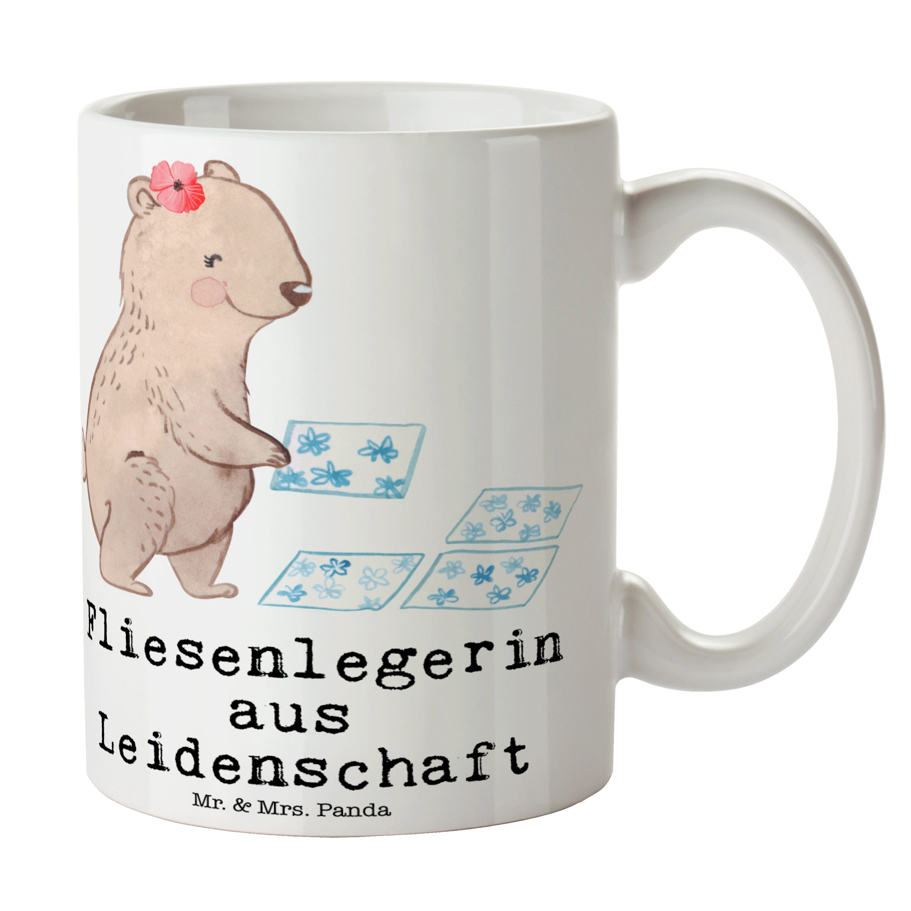 Mr. & Fliesenlegerin - aus Leidenschaft Handwerk, Keramik Panda Weiß Tasse Geschenk, Fliesenf, - Mrs