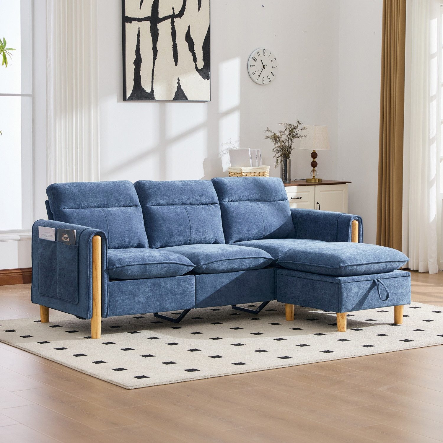 ANYSUN Sofa L-förmiges modernes Sofa,3-Sitzer-Sofa mit Chaiselongue, Stauraum, Großes U-förmiges Sofa,Tischbeinen aus Holz, Vier-Sitzer-Sofa,L-förmiges Stoffsofa für das Wohnzimmer Büro Wohnung
