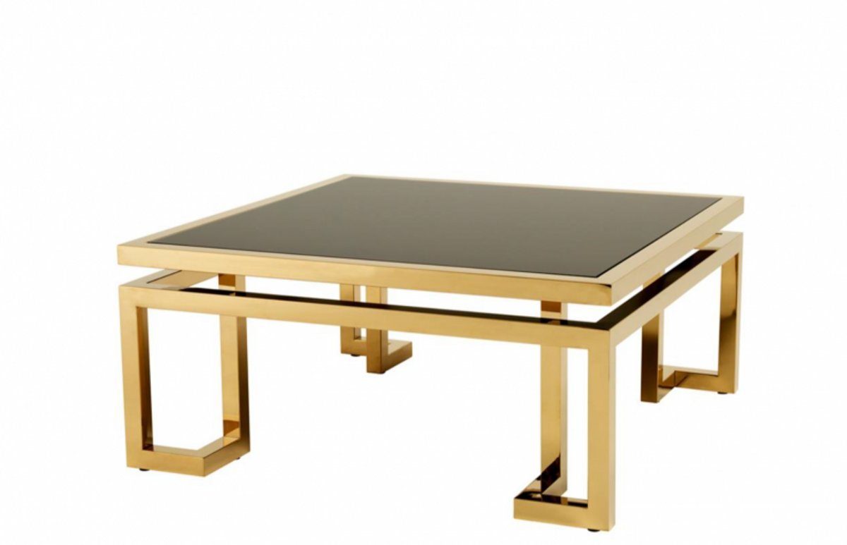 Casa Padrino Couchtisch Luxus Art Deco Designer Couchtisch Gold mit schwarzem Glas - Salon Tisch - Luxus Kollektion