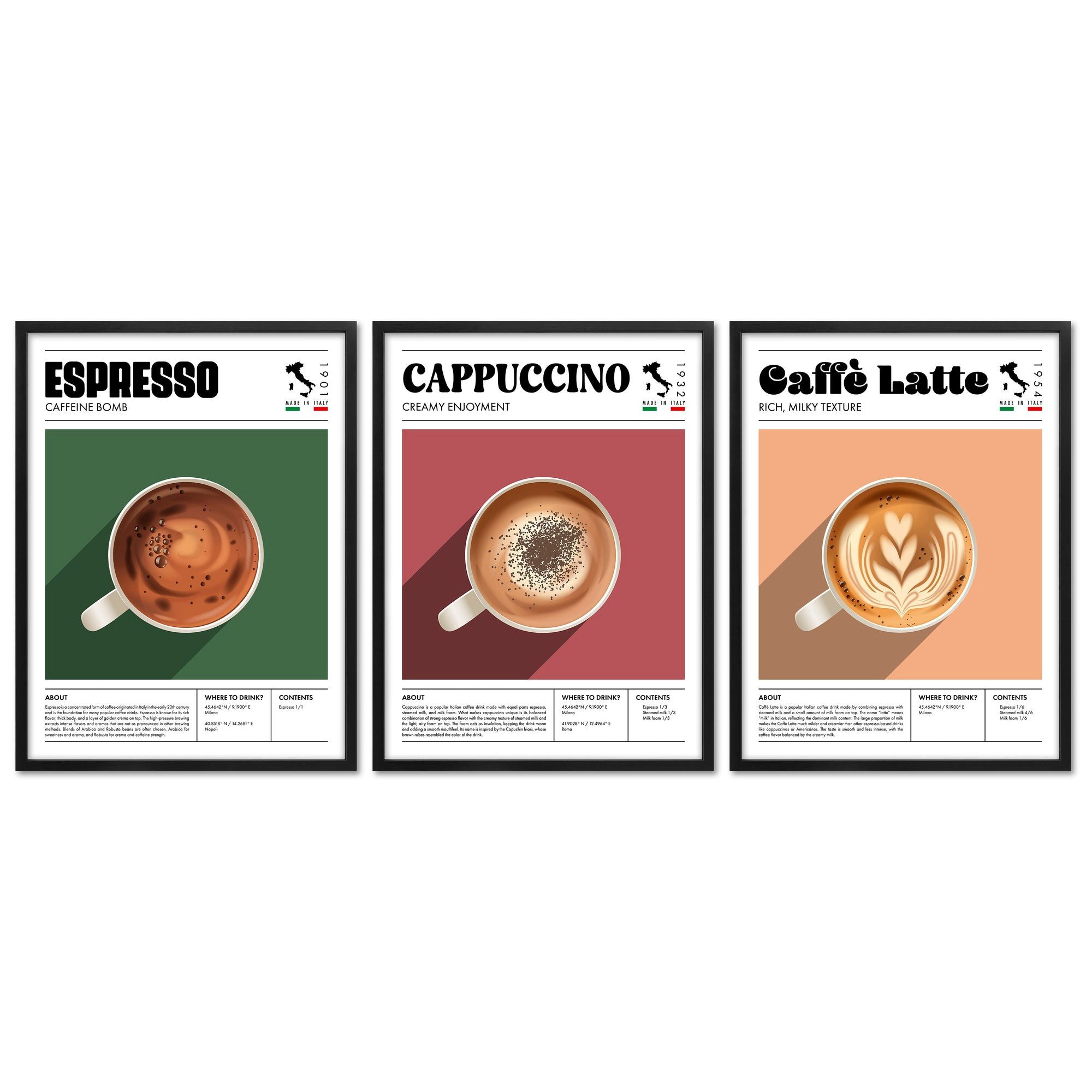 ARTFAVES Bilder-Collage Poster Set - Coffee Types - 3 Deko Wandbilder Espre günstig online kaufen