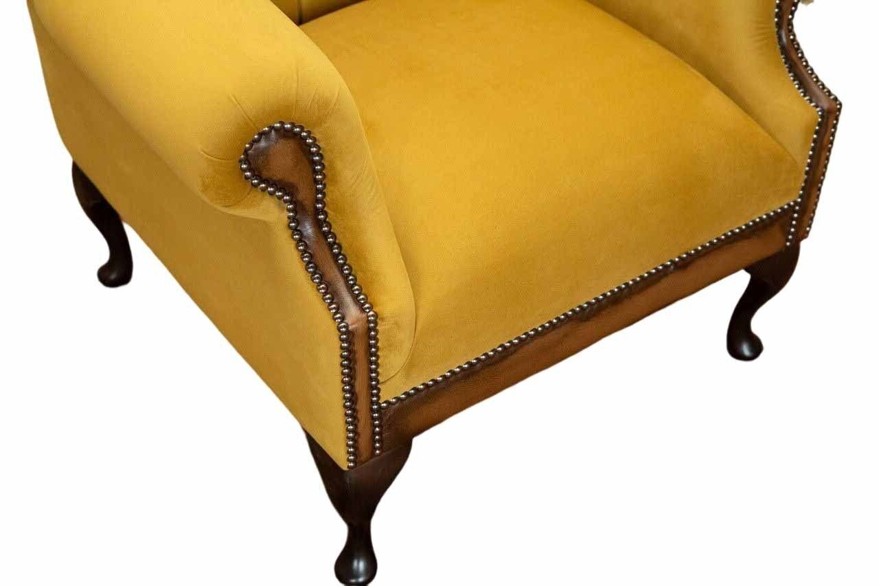 Ohrensessel Gelber Made Polster Samt, Chesterfield Couch Sofa In Einsitzer Ohrensessel Europe JVmoebel