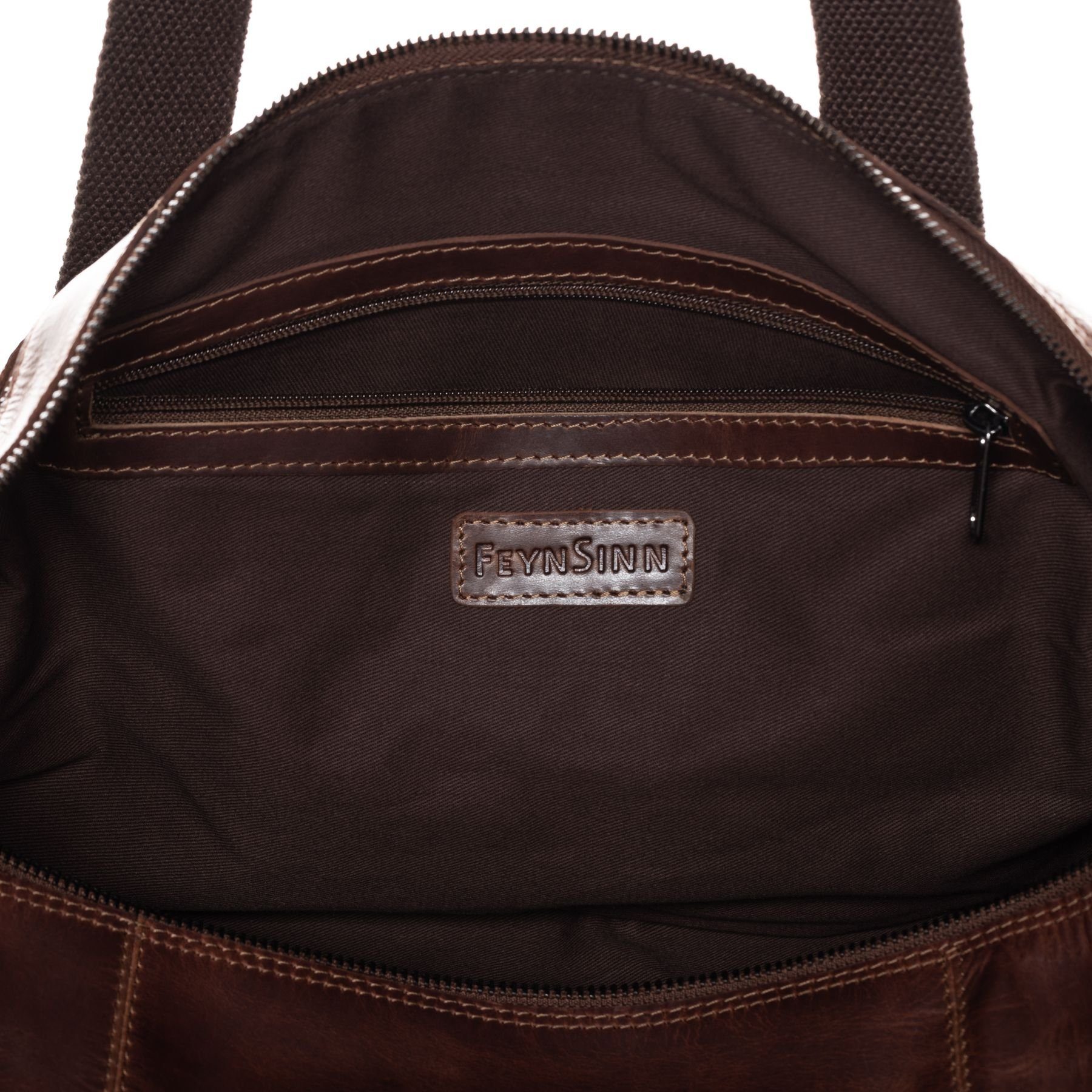 FEYNSINN Umhängetasche echt Leder Weekender groß Ledertasche braun FINLAY, Echtleder Reisegepäck für Damen & Herren, Sporttasche XL braun-cognac