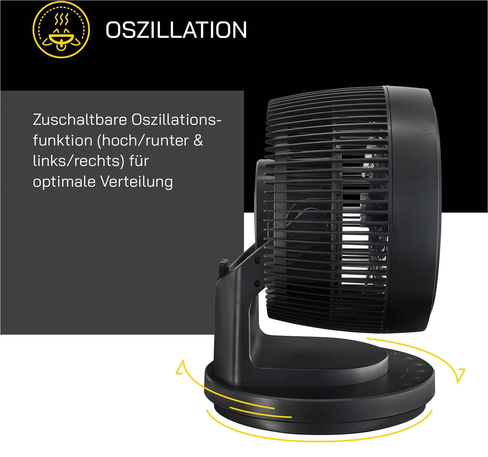 Gutfels Tischventilator VT 66566 sw, LED Key Touch Control & Fernbedienung, 7 Stunden Timer, 60 W Leistung