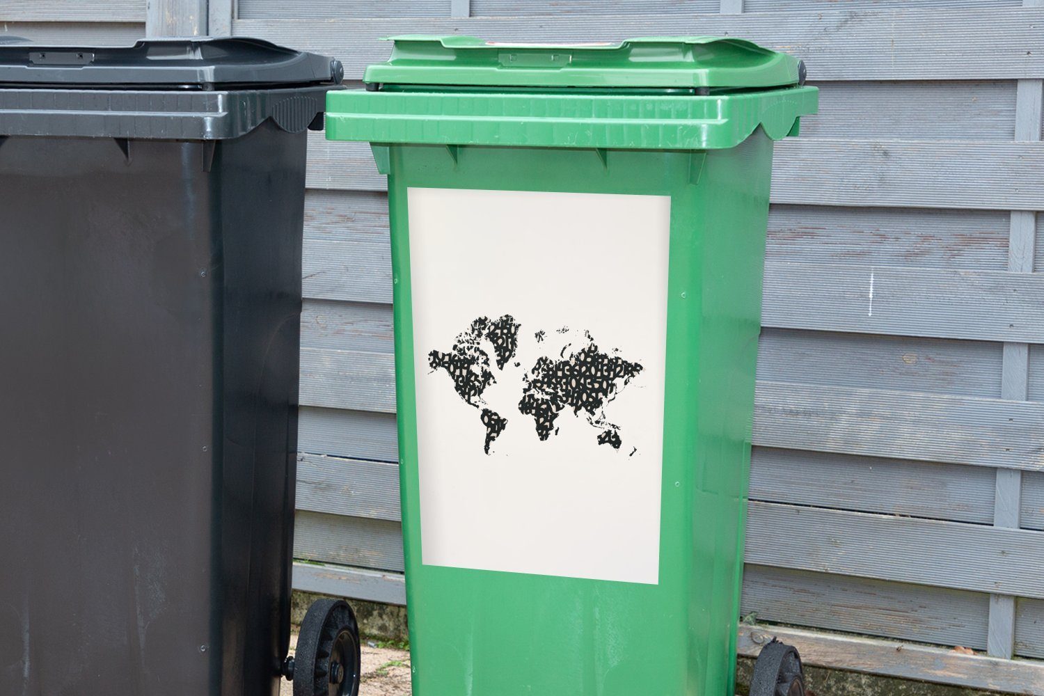 MuchoWow Wandsticker Abfalbehälter Sticker, Mülleimer-aufkleber, - Weltkarte Container, Zahlen Mülltonne, (1 - Schwarz St)
