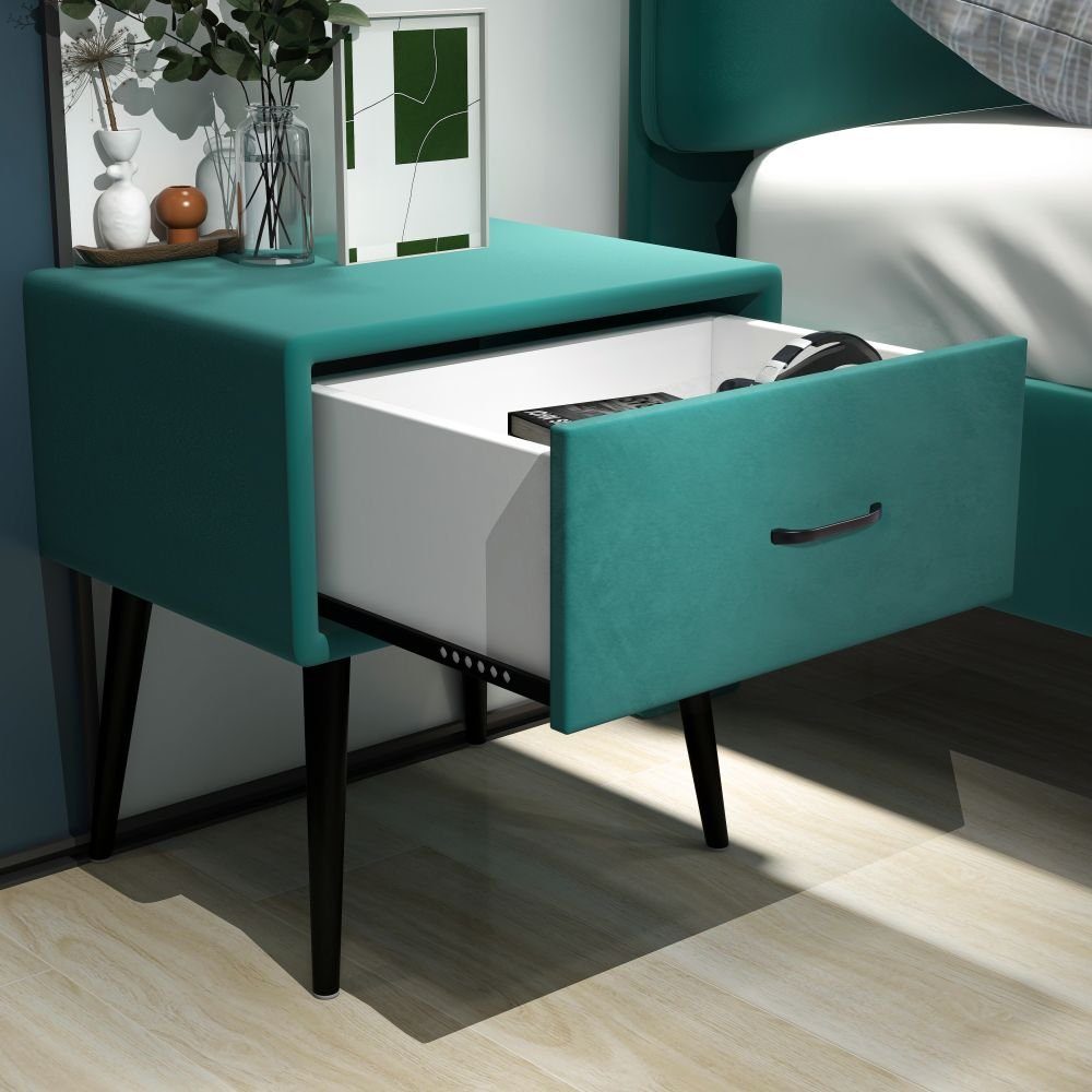 Doppelbett, Nachttisch 2x einer Nachttische Einzelbett mit Schublade), (140x200cm, Design SIKAINI Modernes Betthocker +