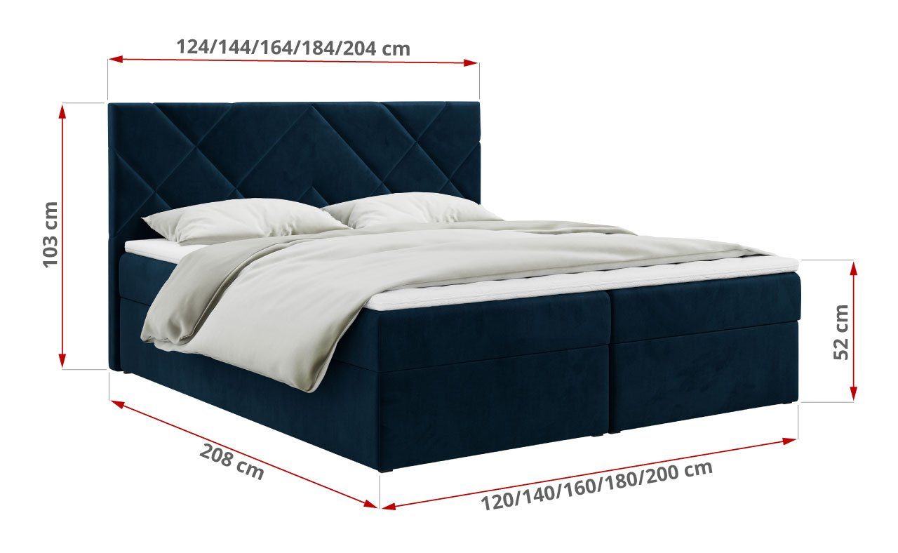 MKS MÖBEL Multipocket-Matratze Bettkasten mit 3, Boxspringbett STELLE Schlafzimmer, für mit Doppelbett
